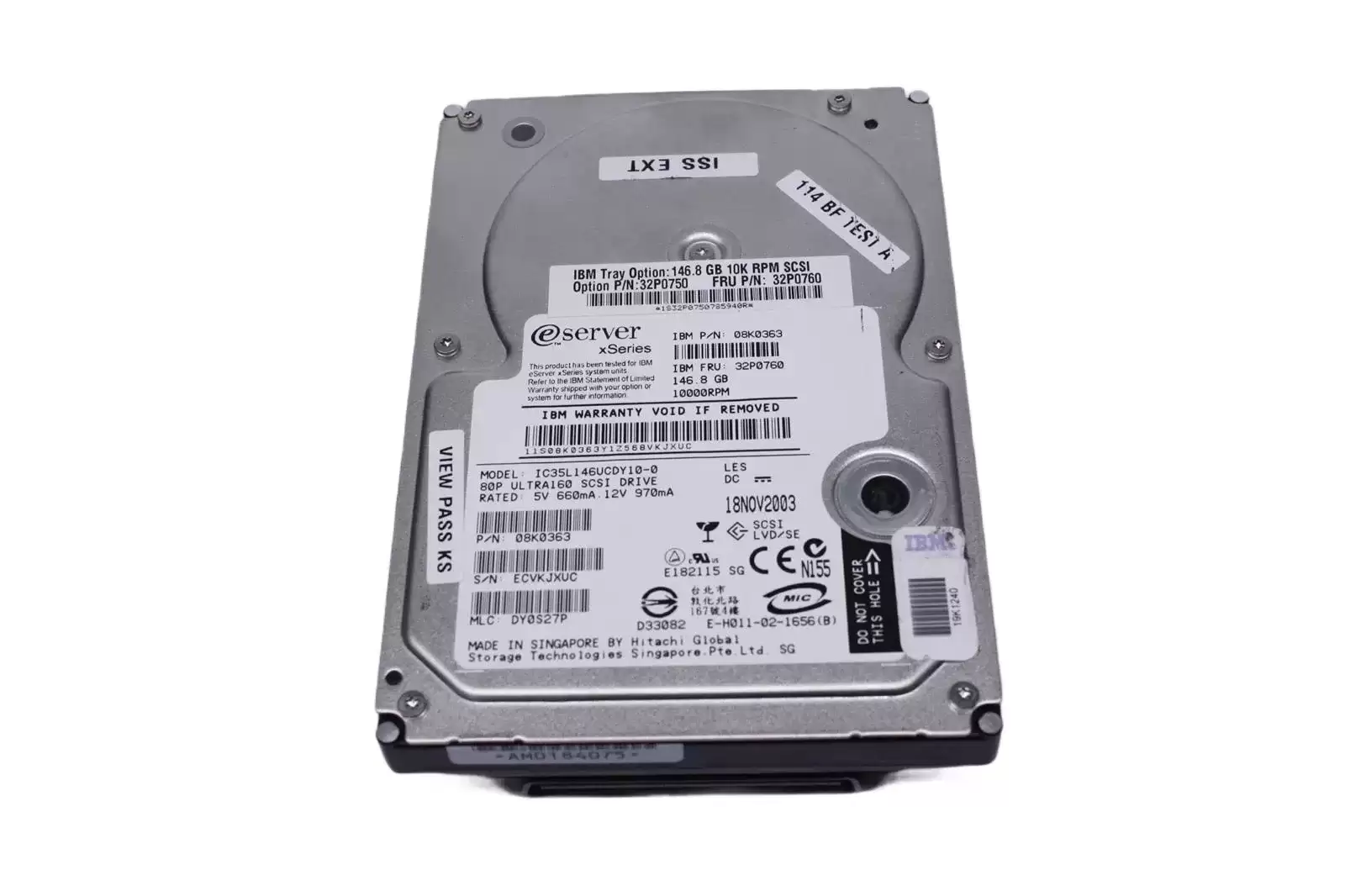 IBM 08K0363 146.8GB 10000RPM Ultra160 SCSI 80Pin 3.5inch Internal Hard Drive