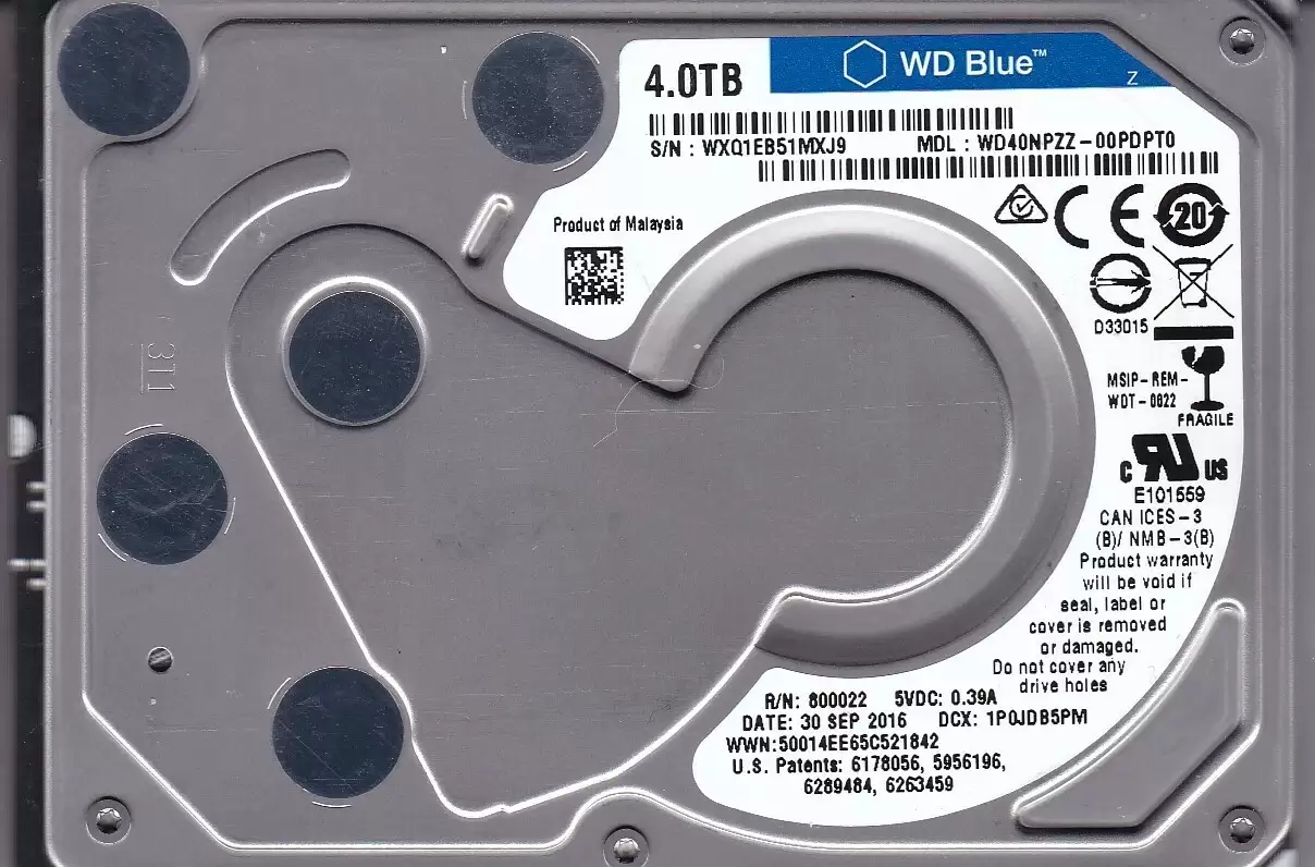 Western Digital WD40NPZZ Blue 4TB 5400RPM SATA 6Gbps 8MB Cache 2.5inch Internal Hard Drive