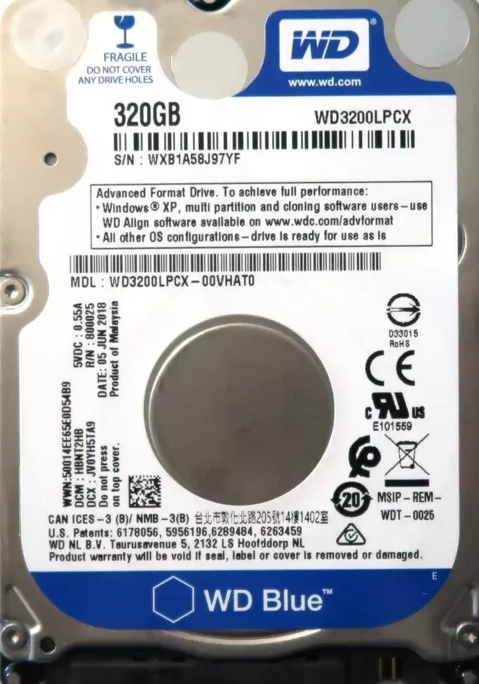 Western Digital WD3200LPCX Blue PC 320GB SATA 6Gb/s 5400RPM 16MB Cache 2.5inch Internal Hard Drive