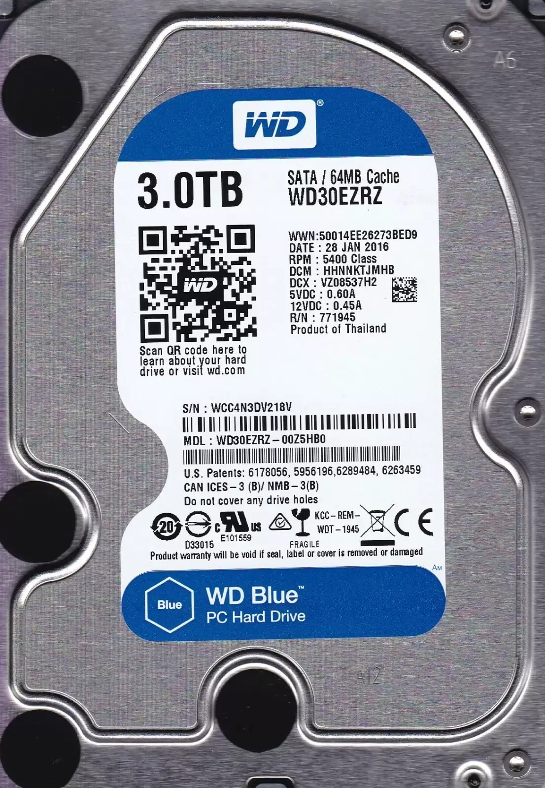 Western Digital WD30EZRZ-00Z5HB0 Blue 3TB SATA 6Gb/s 5400RPM 64MB Cache 3.5-inch Internal Internal Hard Drive