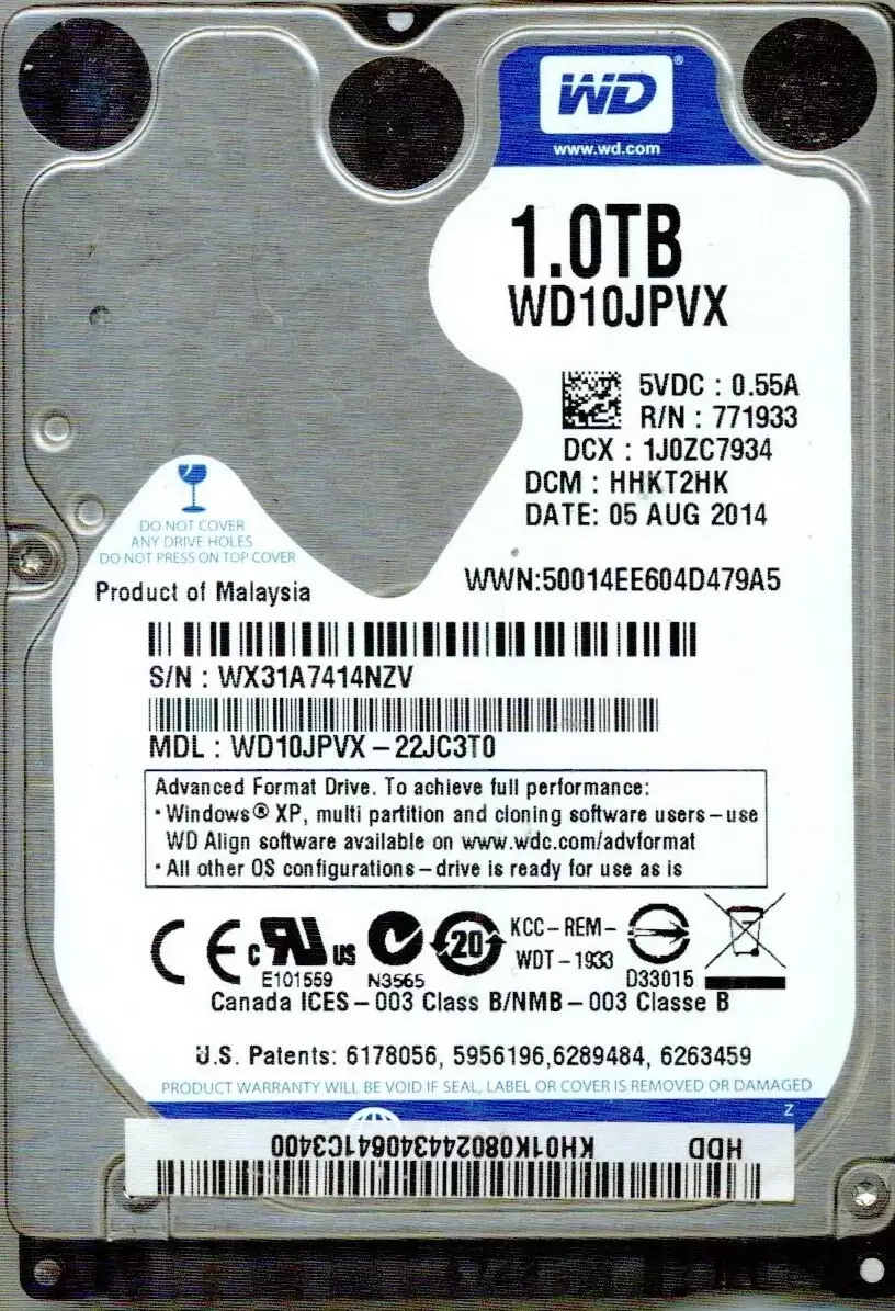 Western Digital WD10JPVX-22JC3T0 Blue 1TB SATA 6Gb/s 5400RPM 8MB Cache 2.5inch Internal Hard Drive