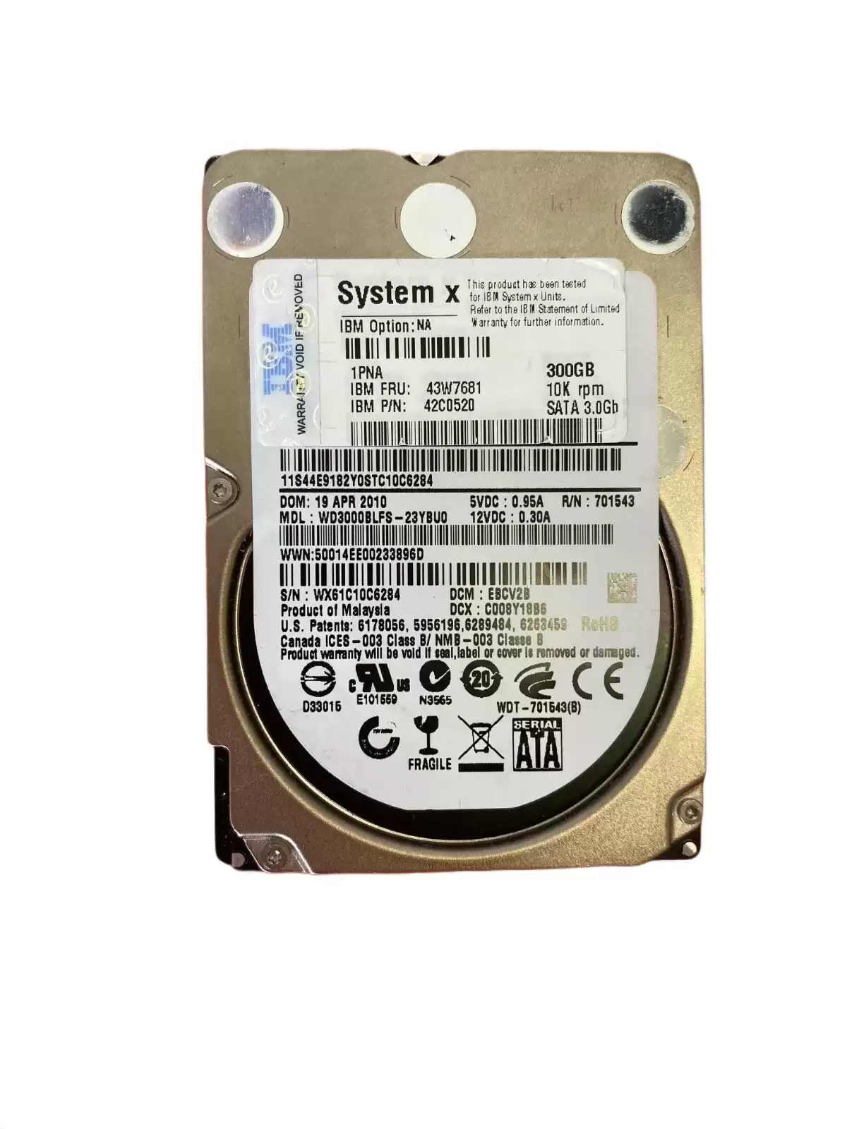 IBM 43W7681 300GB SATA 3Gb/s 10000RPM 2.5inch Internal Hard Drive with Tray for System X