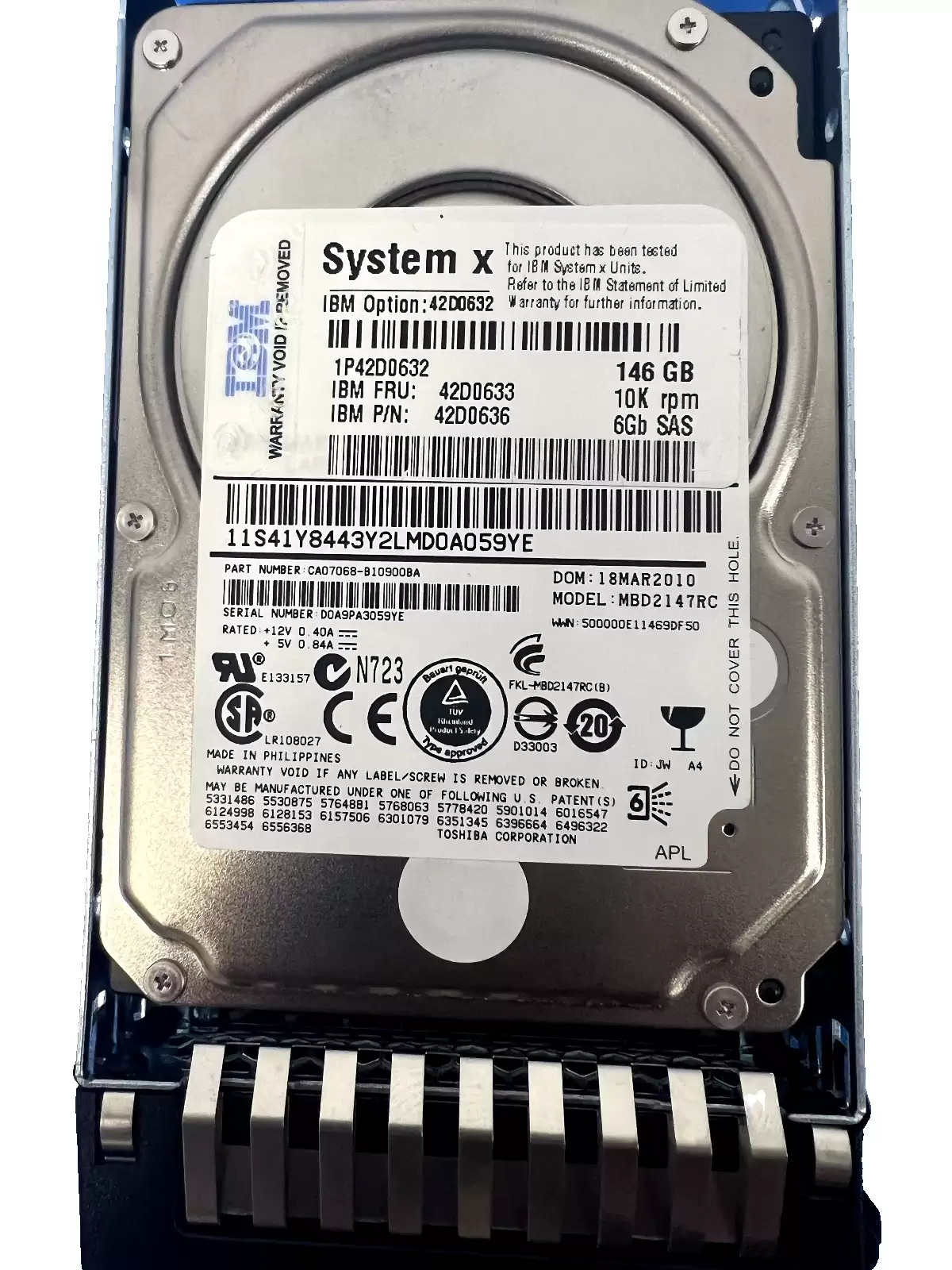 IBM 42D0632 146GB SAS 6Gb/s 10000RPM 2.5inch Internal Hard Drive with Tray for System x3850 and x3