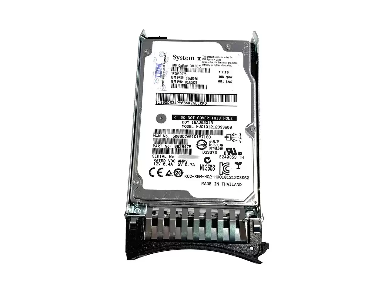 IBM 00AD076 1.2TB SAS 6Gb/s 10000RPM 2.5inch Internal Hard Drive with Tray for System x
