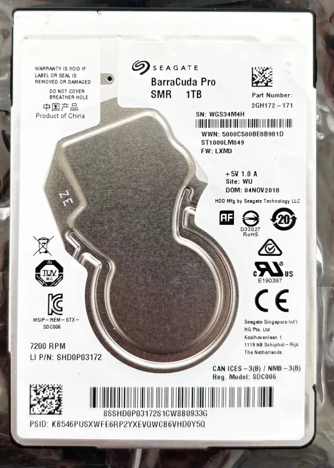 Seagate ST1000LM049 BarraCuda Compute 1TB SATA 6Gb/s 7200RPM 128MB Cache 2.5inch Internal Hard Drive