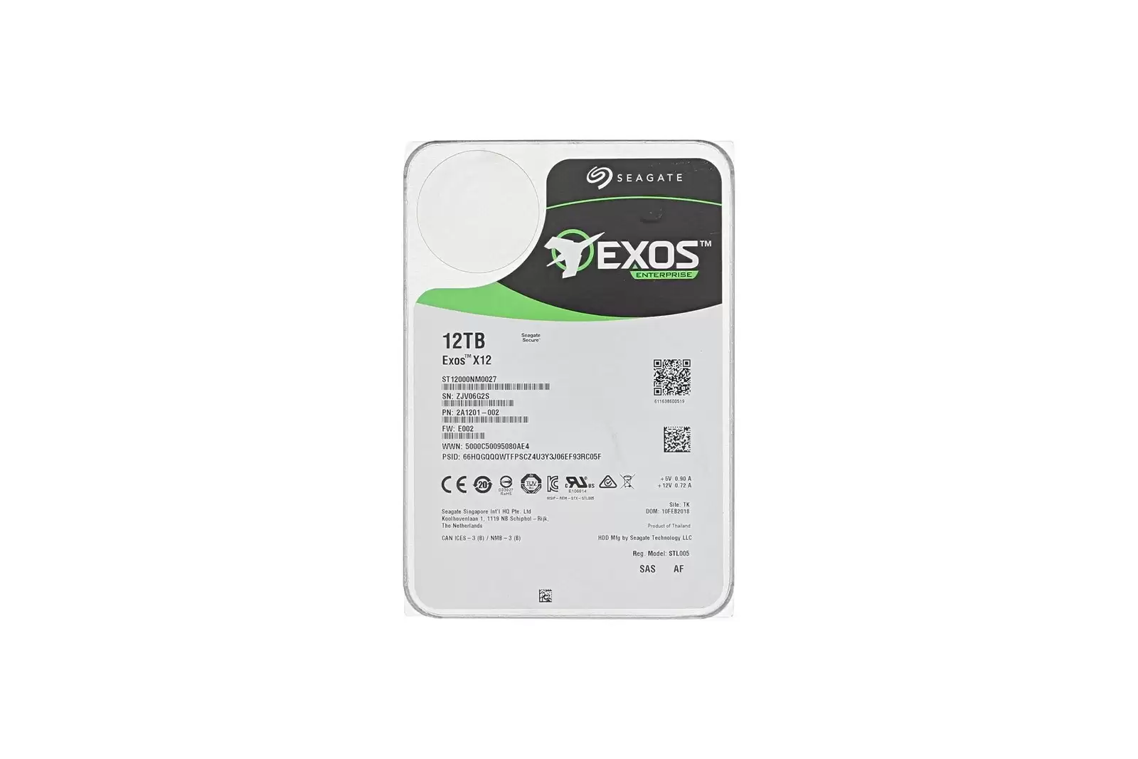 Seagate ST12000NM0027 Exos X12 12TB SAS 12Gb/s 7200RPM 256MB Cache (4Kn) 3.5inch Internal Hard Drive