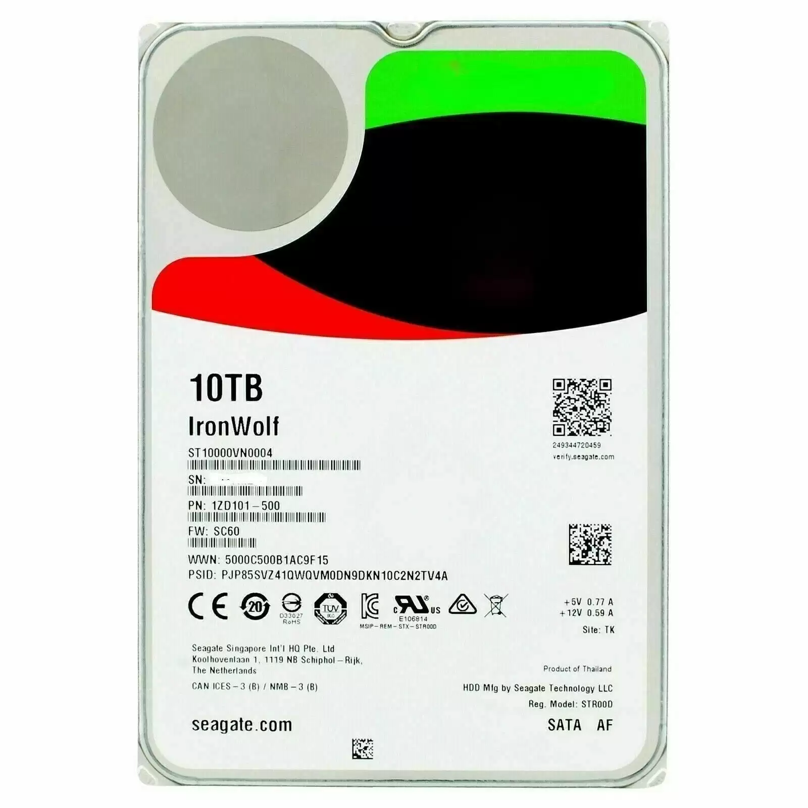 Seagate ST10000VN0004 IronWolf 10TB SATA 6Gb/s 7200RPM 256MB Cache (512e) 3.5inch Internal Hard Drive