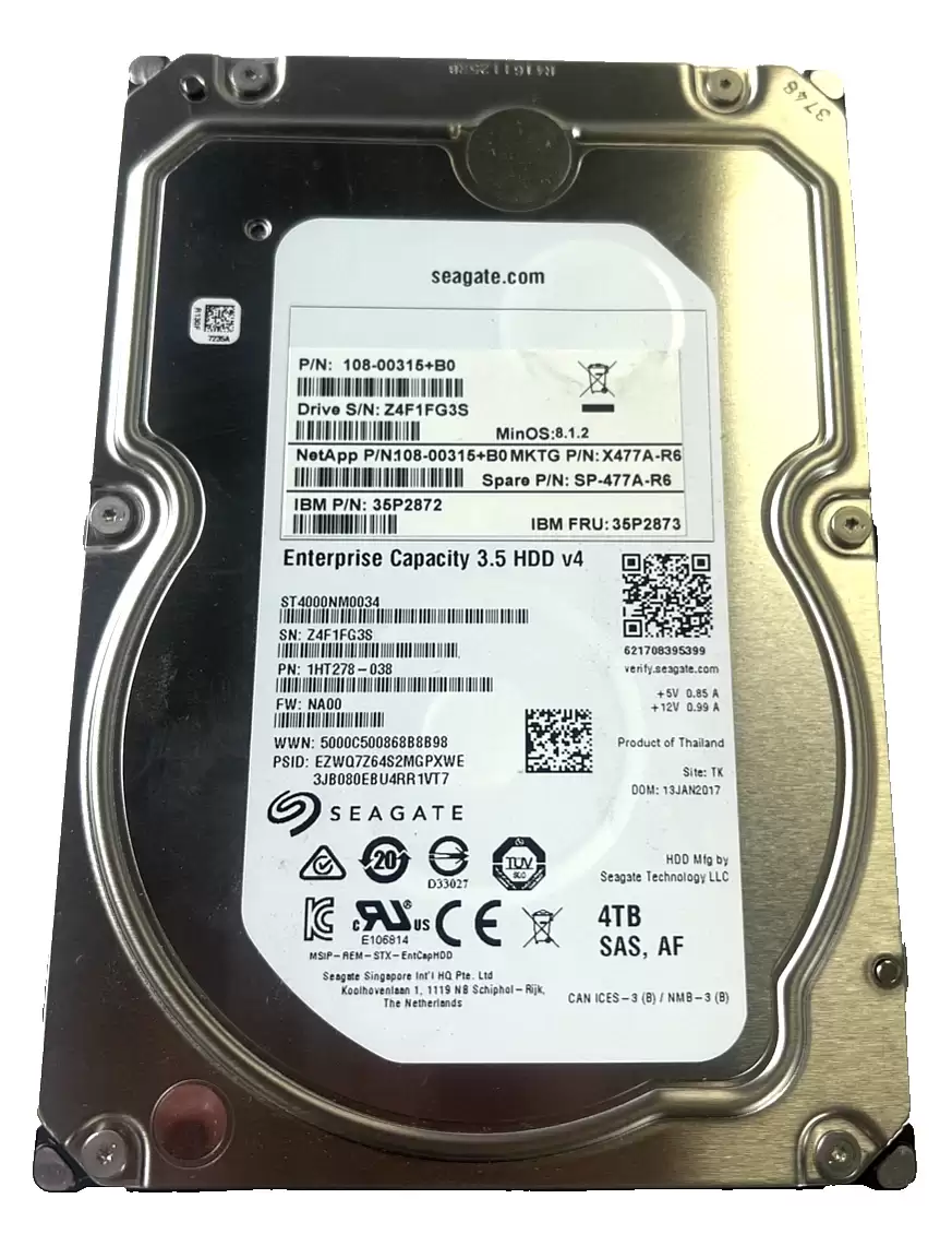 Seagate ST4000NM0034 Enterprise Capacity 4TB SAS 12Gb/s 7200RPM 128MB Cache (512e) 3.5inch Internal Hard Drive