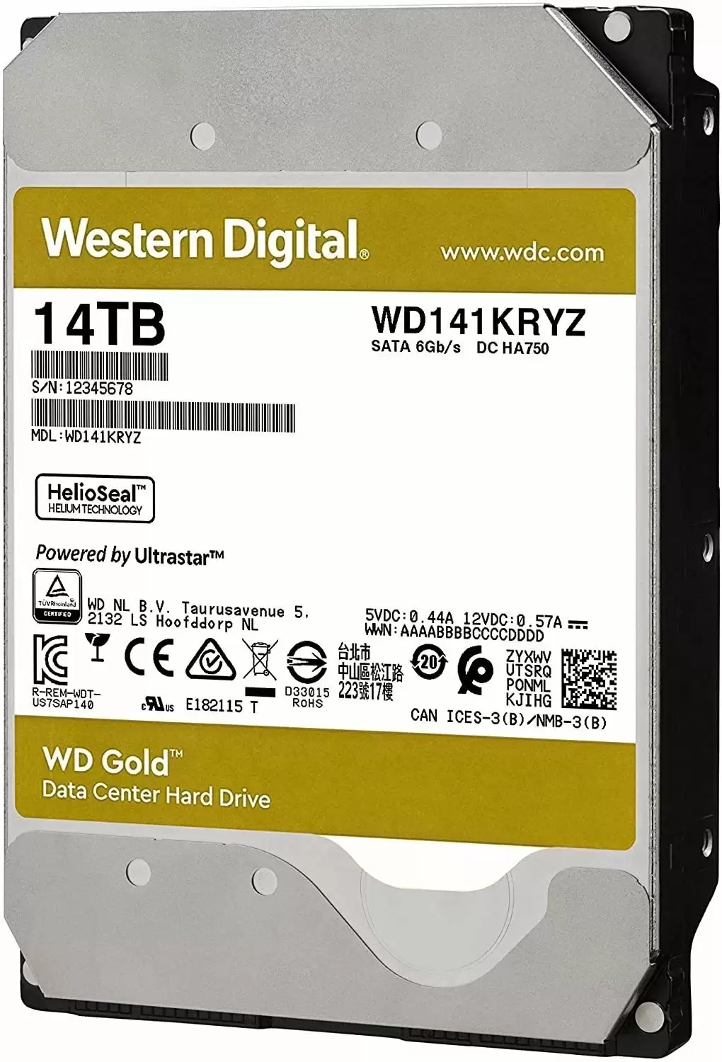Western Digital WD141KRYZ Gold Enterprise 14TB SATA 6Gb/s 7200RPM 512MB Cache (512e) 3.5-inch Internal Hard Drive
