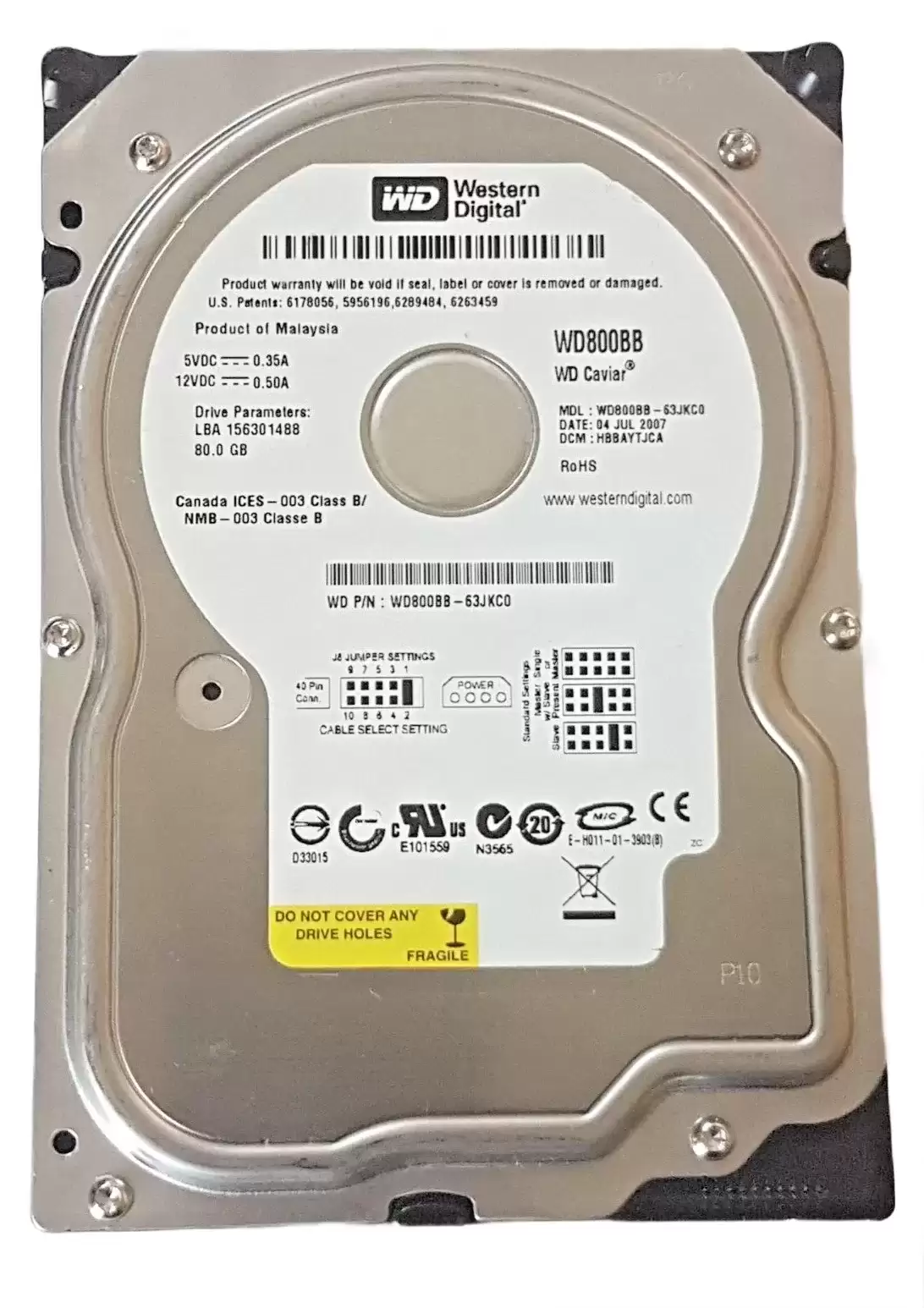 Western Digital WD800BB-63JKC0 Caviar Blue 80GB ATA100 7200RPM 2MB Cache 3.5inch Internal Hard Drive