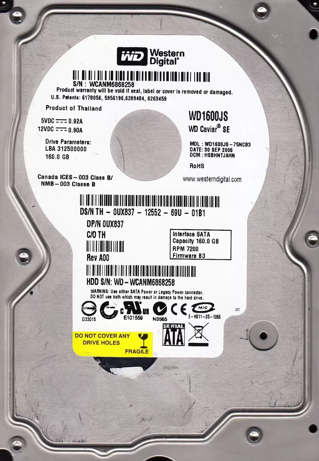 Western Digital WD1600JS-75NCB3 Caviar Blue 160GB SATA 3Gb/s 7200RPM 8MB Cache 3.5inch Internal Hard Drive