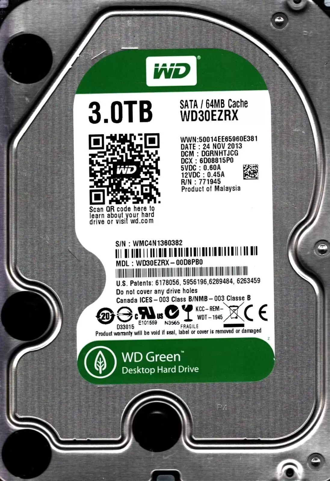 Western Digital WD30EZRX Green 3TB SATA 6GB/s 5400RPM 64MB Cache 3.5inch Internal Hard Drive