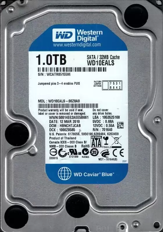 Western Digital WD10EALS Caviar Blue 1TB SATA 3Gb/s 7200RPM 32MB Cache 3.5inch Internal Hard Drive