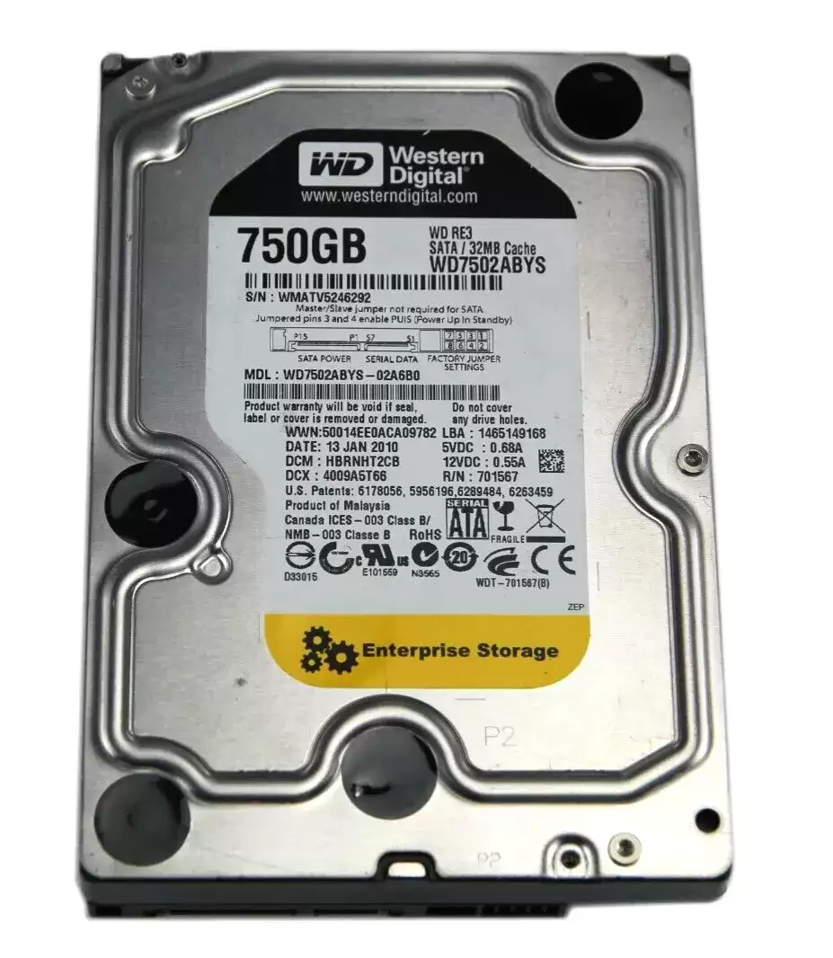 Western Digital WD7502ABYS RE3 750GB SATA 3Gb/s 7200RPM 32MB Cache 3.5inch Internal Hard Drive