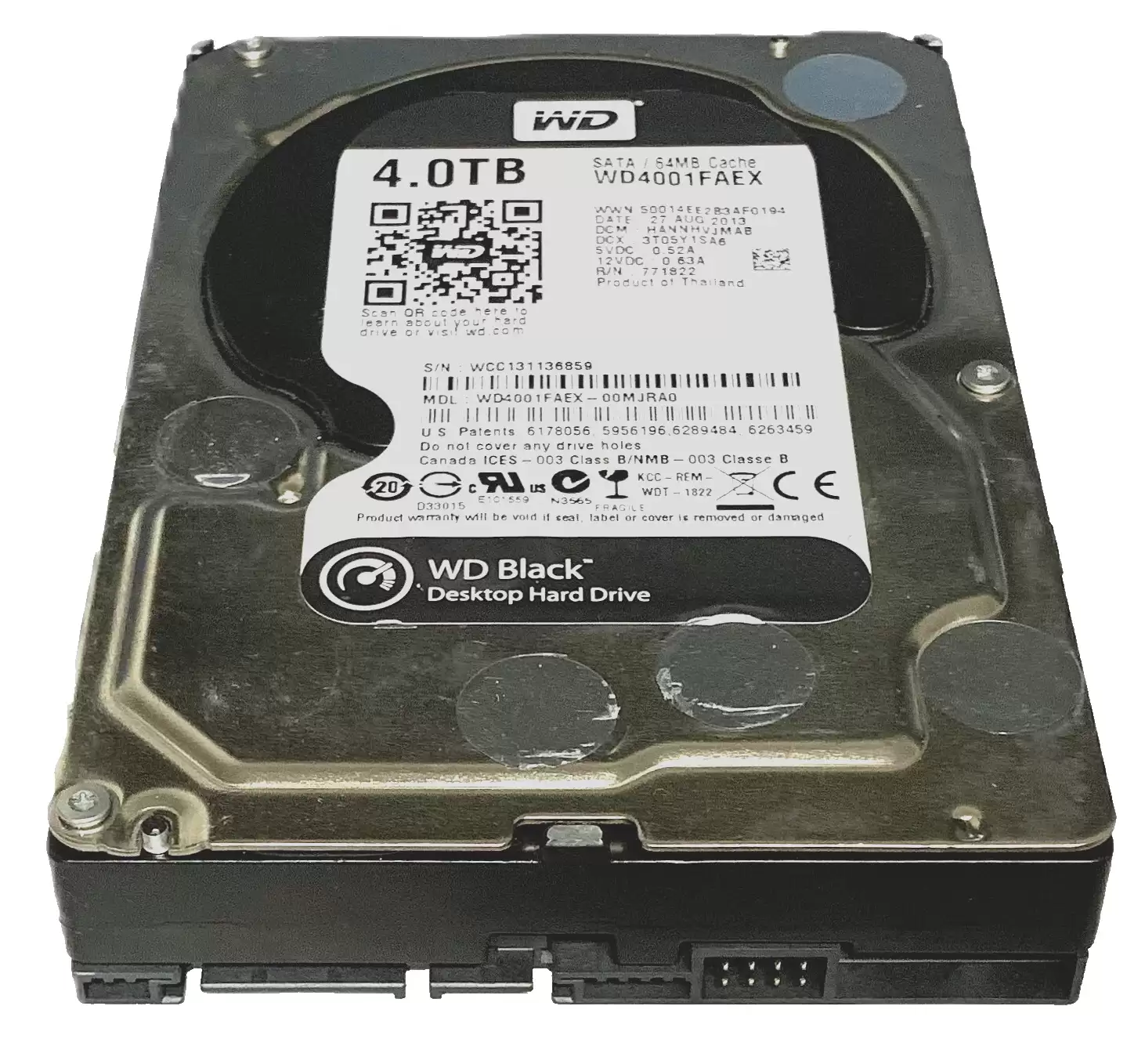 Western Digital WD4001FAEX Black 4TB SATA 6Gb/s 7200RPM 64MB Cache 3.5inch Internal Hard Drive