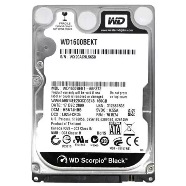 Western Digital WD1600BEKT Scorpio Black 160GB SATA 3Gb/s 7200RPM 16MB Cache 2.5inch Internal Hard Drive