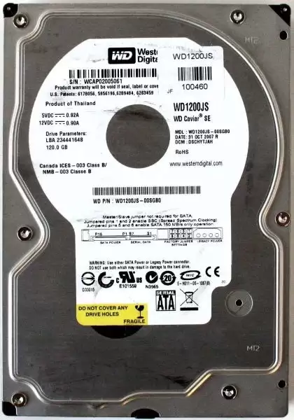 Western Digital WD1200JS Caviar 120GB SATA 3Gb/s 7200RPM 8MB Cache 3.5inch Internal Hard Drive