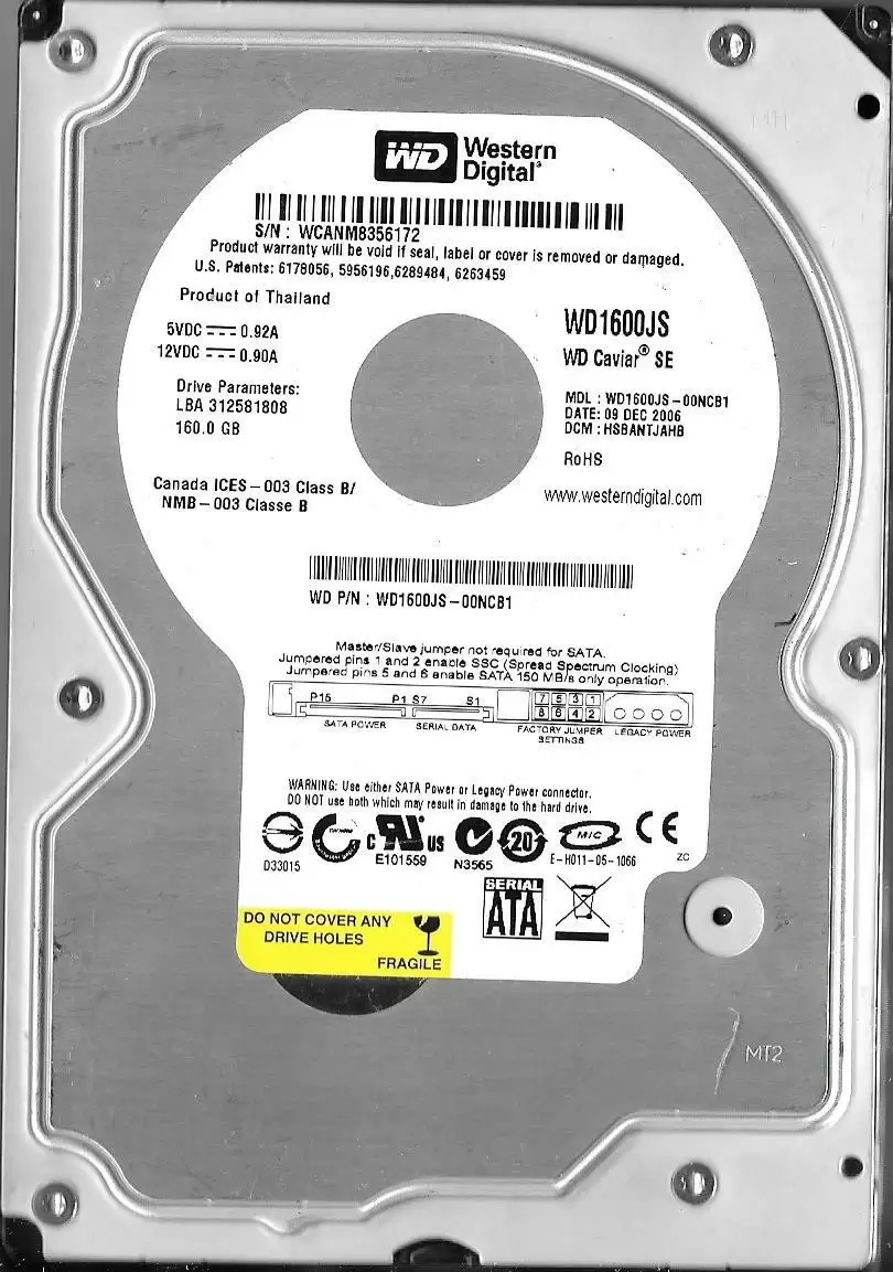 Western Digital WD1600JS Caviar Se 160GB SATA 3Gb/s 7200RPM 8MB Cache 3.5inch Internal Hard Drive