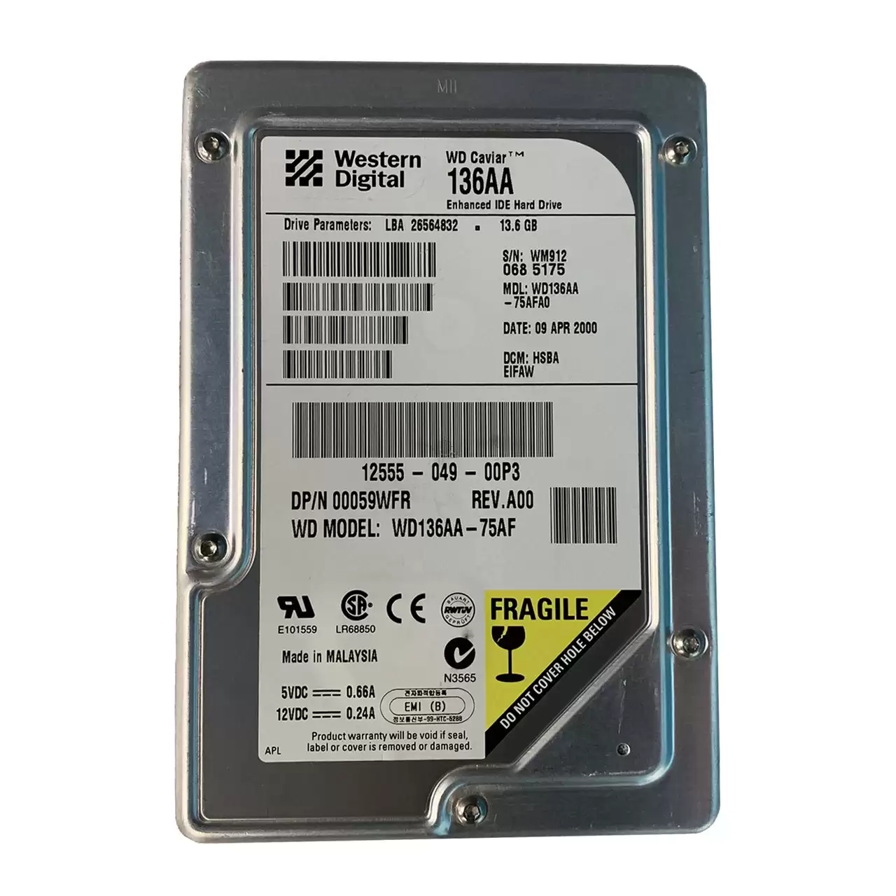 Western Digital WD136AA Caviar 13.6GB ATA66 5400RPM 2MB Cache 3.5inch Internal Hard Drive
