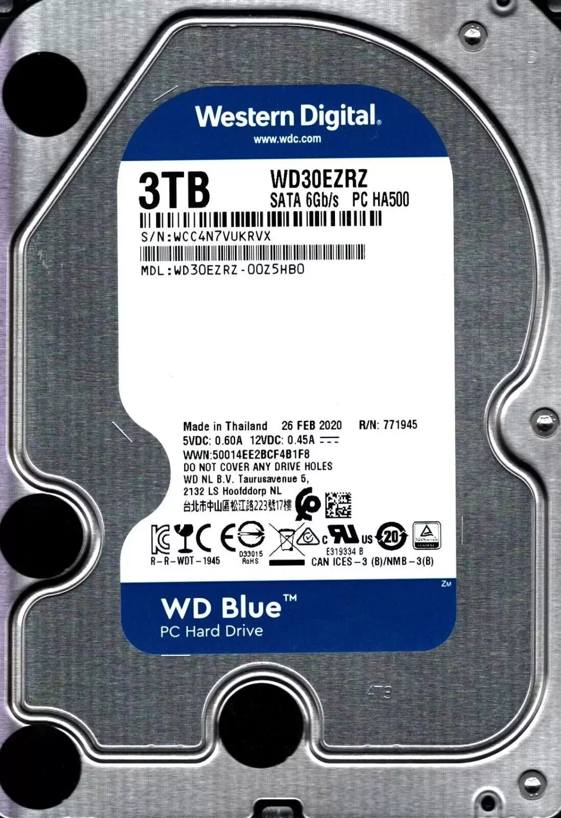 Western Digital WD30EZRZ Blue 3TB SATA 6Gb/s 5400RPM 64MB Cache 3.5-inch Internal Hard Drive