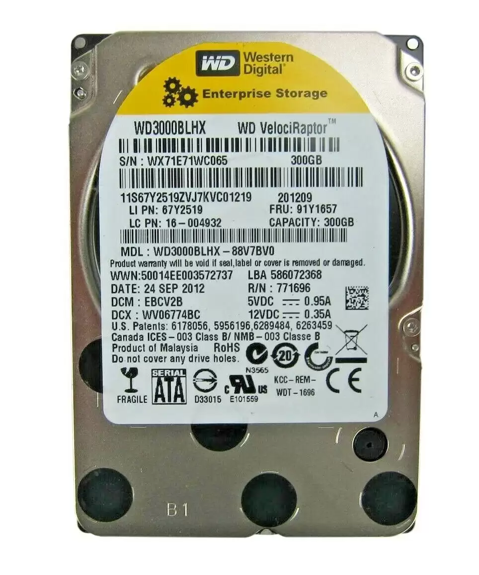 Western Digital WD3000BLHX VelociRaptor 300GB SATA 3Gb/s 10000RPM 32MB Cache 2.5inch Internal Hard Drive
