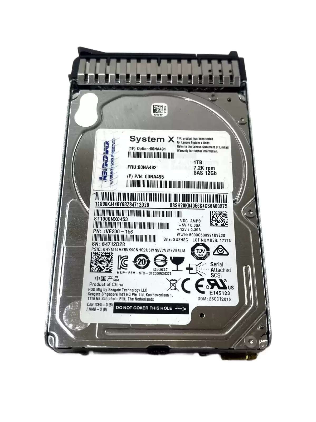 IBM 00NA492 1TB SAS 12Gb/s 7200RPM 2.5inch Internal Hard Drive with Tray