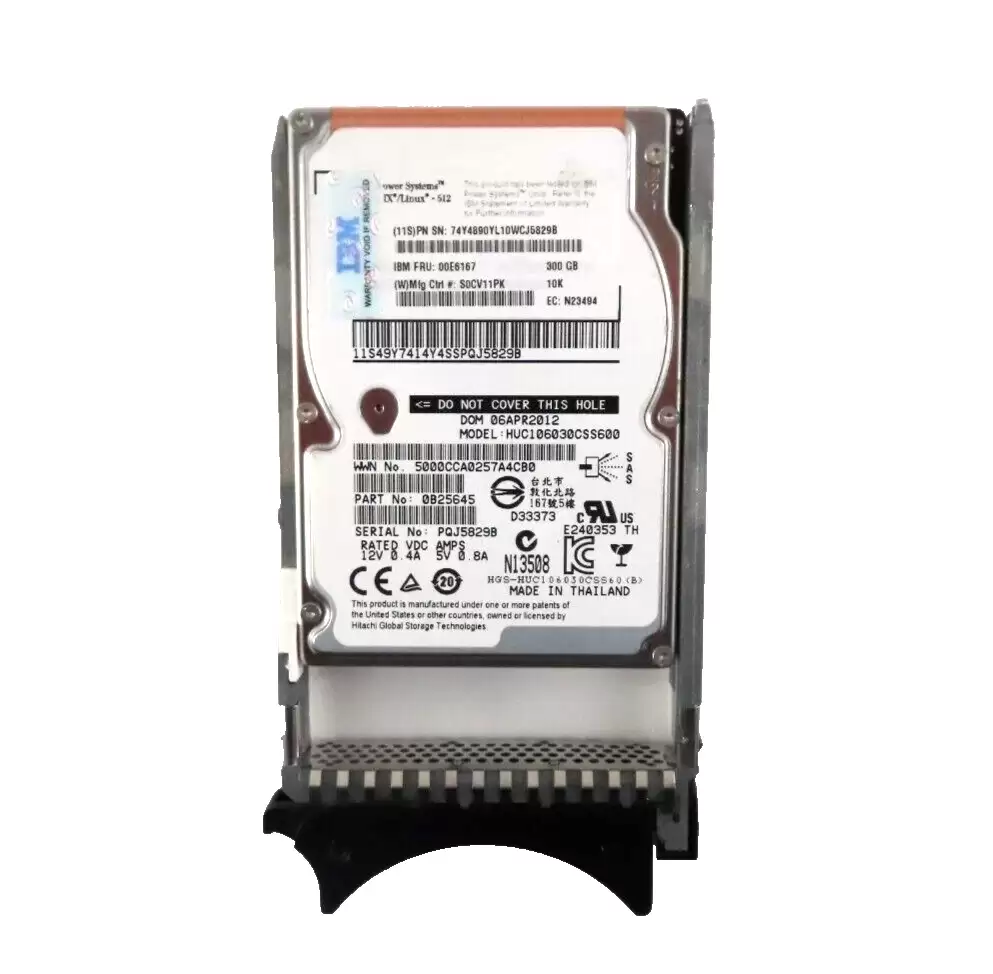IBM 00E6167 300GB SAS 6Gb/s 10000RPM 2.5inch Internal Hard Drive with Tray for Power Systems