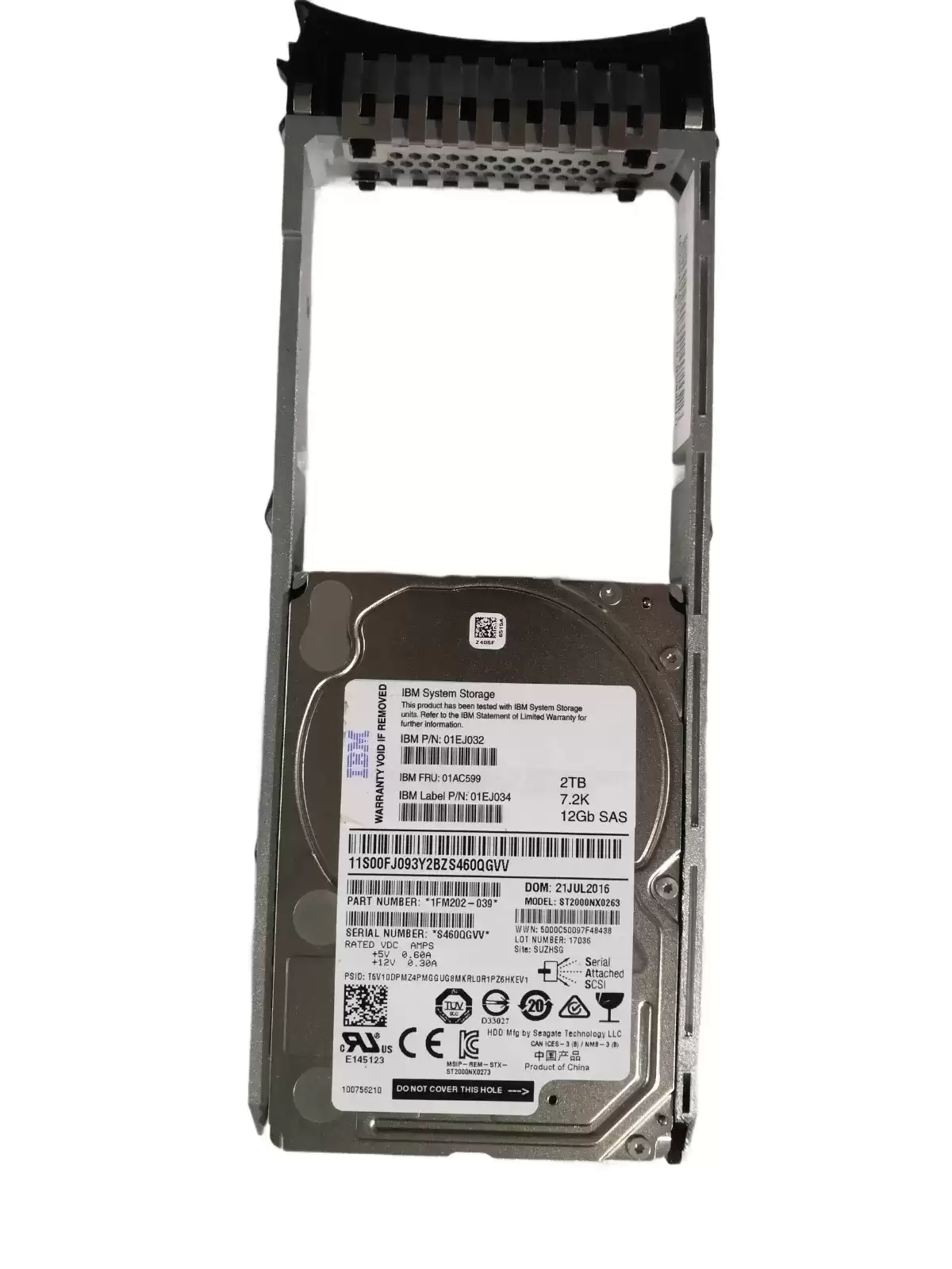 IBM 01EJ034 2TB SAS 12Gb/s 7200RPM 2.5inch Internal Hard Drive with Tray for Storwize V50