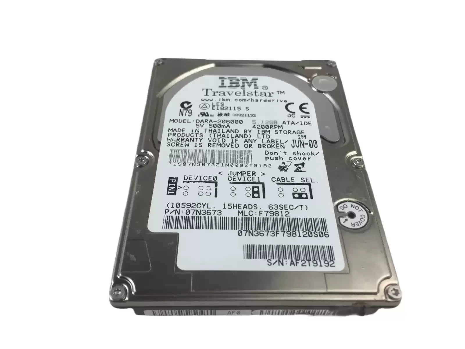 IBM 07N3673 Travelstar 12GN 5.12GB ATA66 4200RPM 512KB Cache 2.5inch Internal Hard Drive
