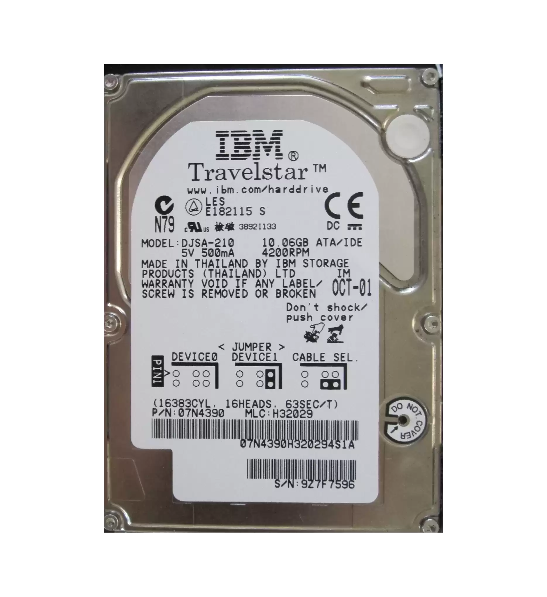 IBM 07N4390 10GB 4200RPM ATA 66 2.5 512KB Cache Travelstar Internal Hard Drive