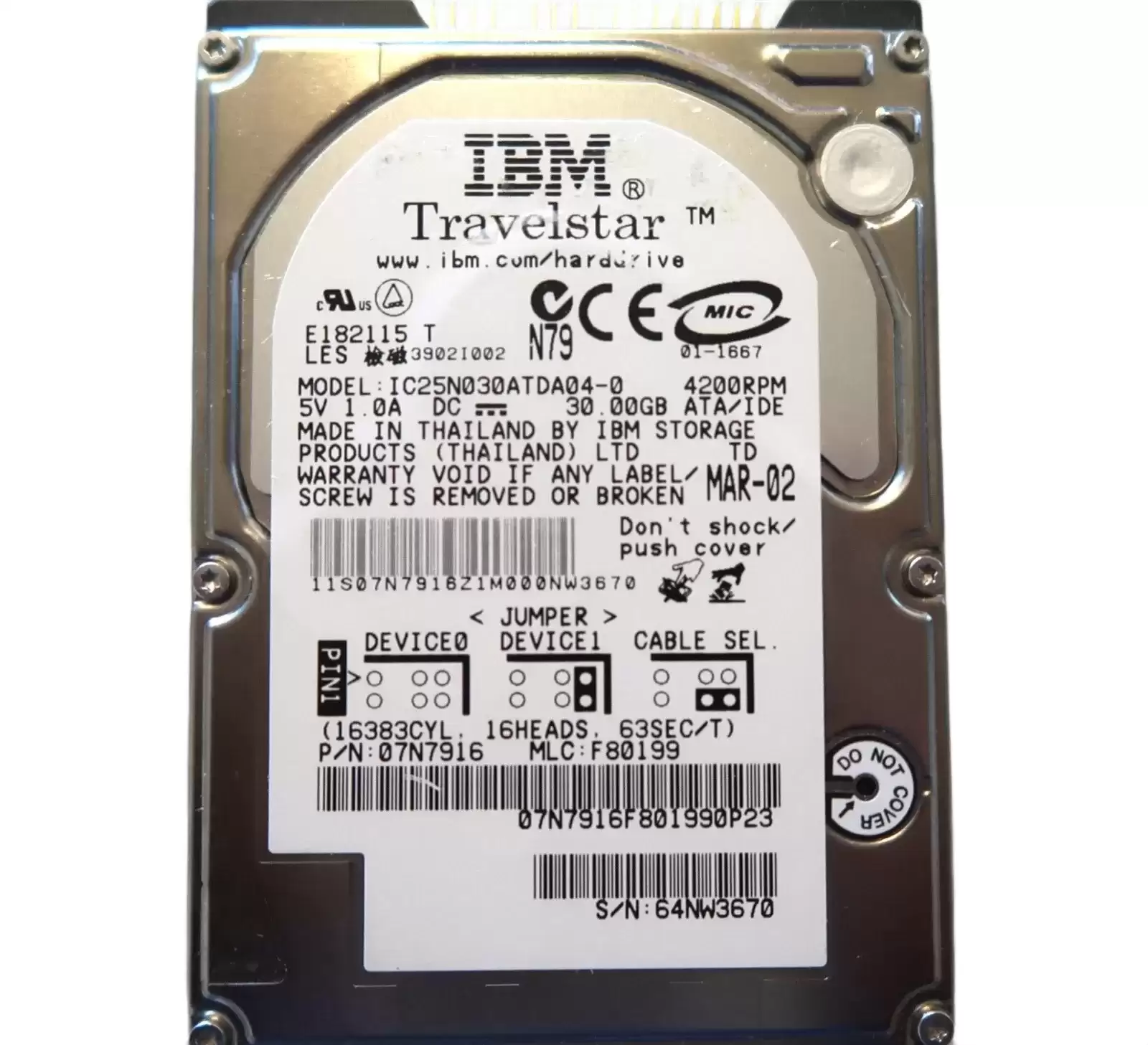 IBM 07N7916 30GB 4200RPM ATA 100 2.5 2MB Cache Internal Hard Drive