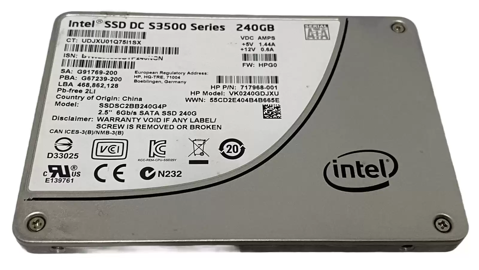 Intel SSDSC2BB240G4P DC S3500 Series 240GB SATA 6Gb/s MLC AES-256 PLP 2.5-inch Solid State Drive