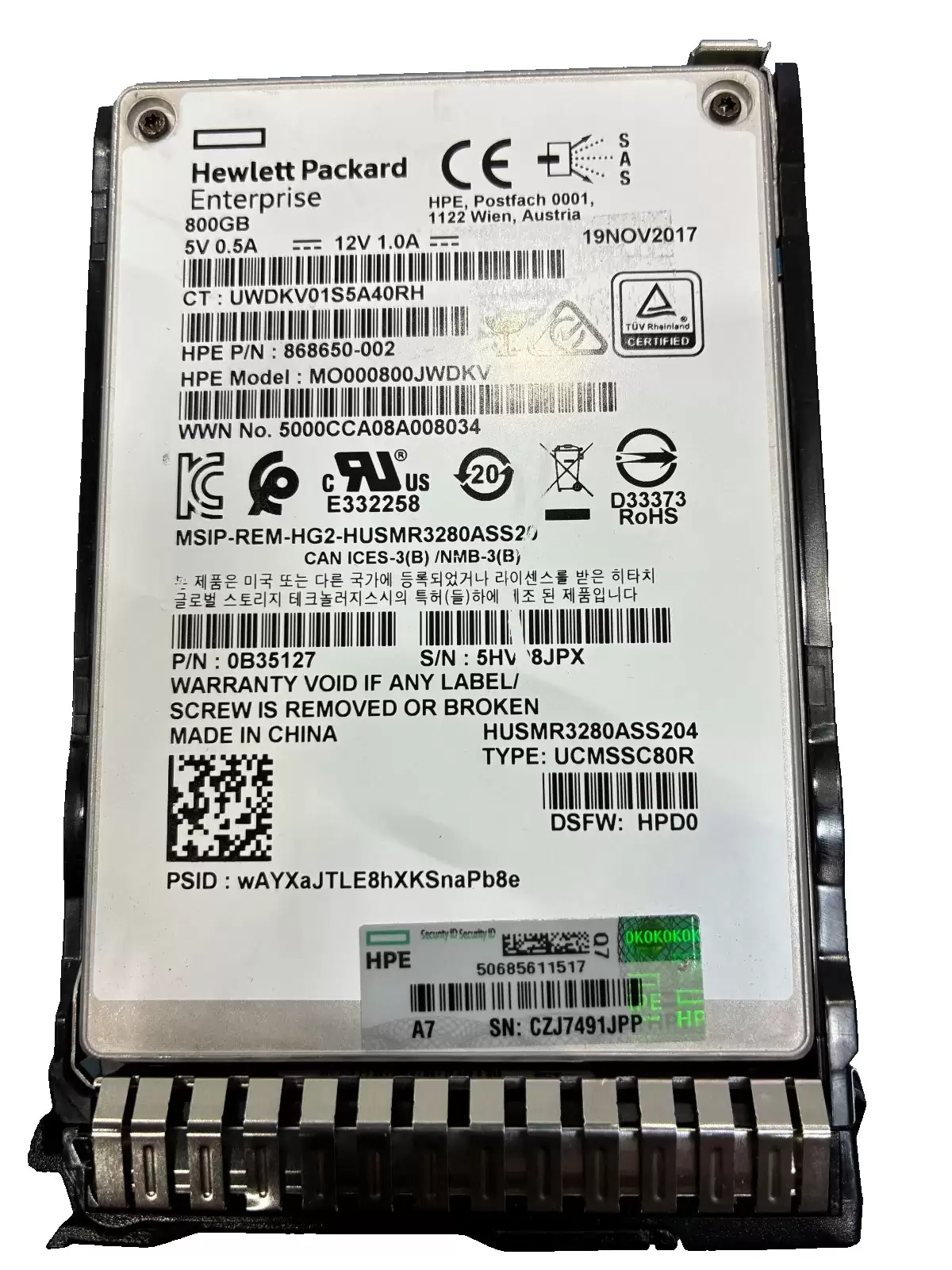 HPE 873363-B21 800GB SAS 12Gb/s Hot Swap Mixed Use Digitally Signed 2.5-inch Solid State Drive For ProLiant G8 G9 and G10
