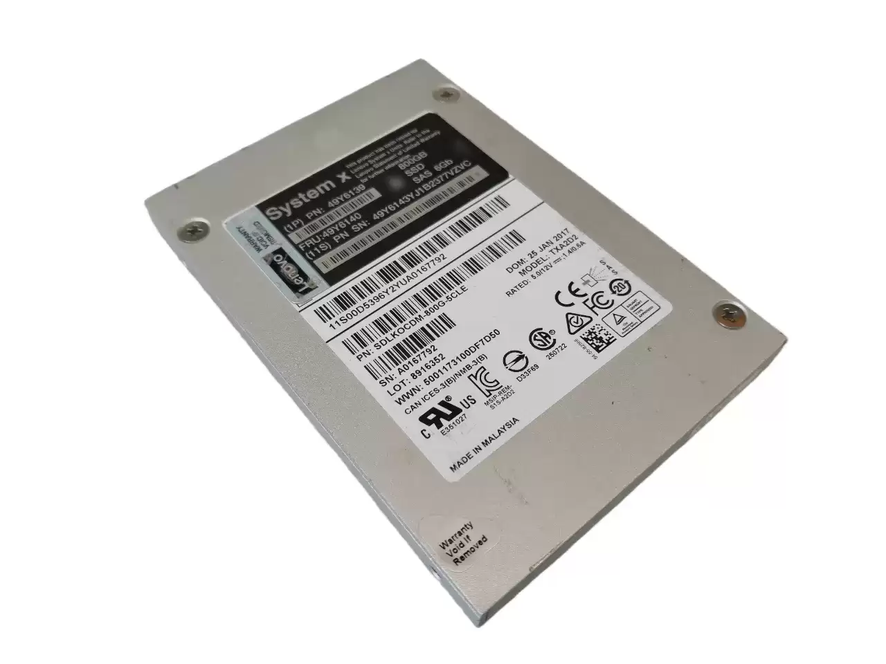IBM 49Y6139 800GB SAS 6Gb/s Hot Swap 2.5-inch Solid State Drive For System x3100 M4