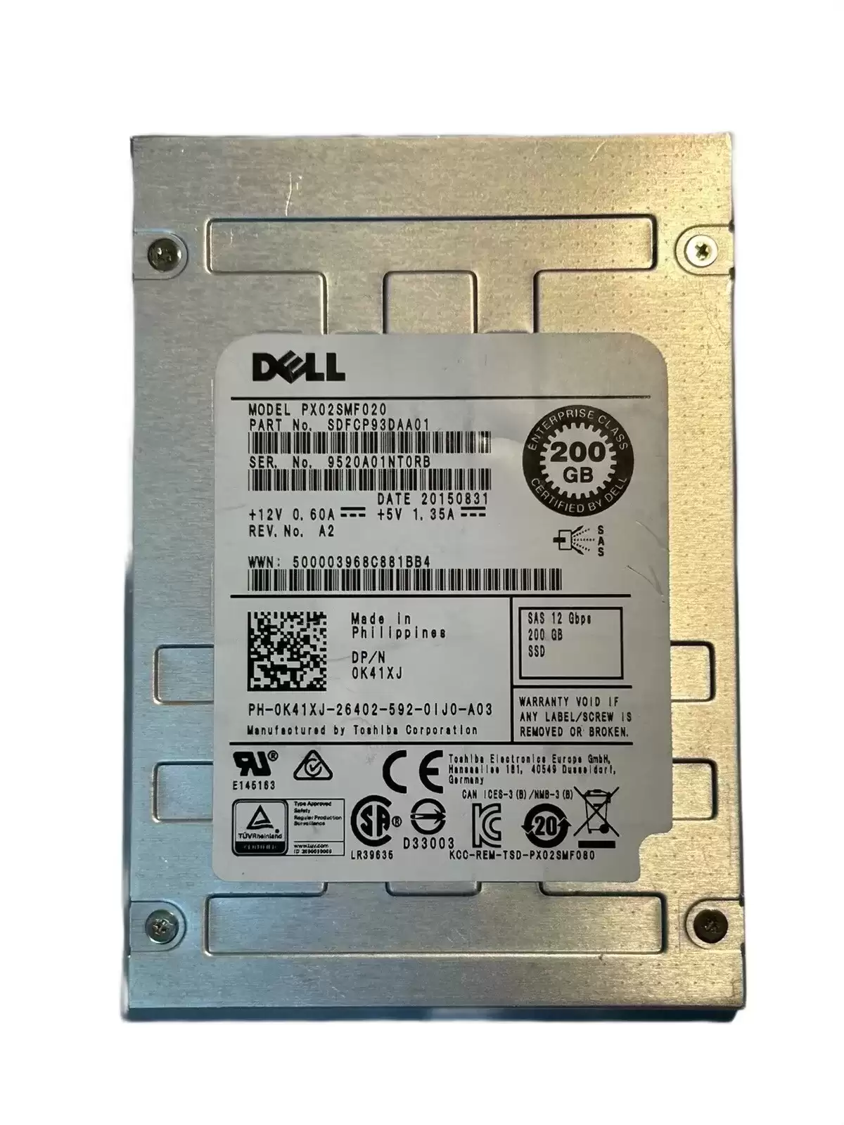 Dell K41XJ 200GB SAS 12Gb/s Hot Swap Mixed Use MLC 2.5-inch Solid State Drive For PowerEdge Server