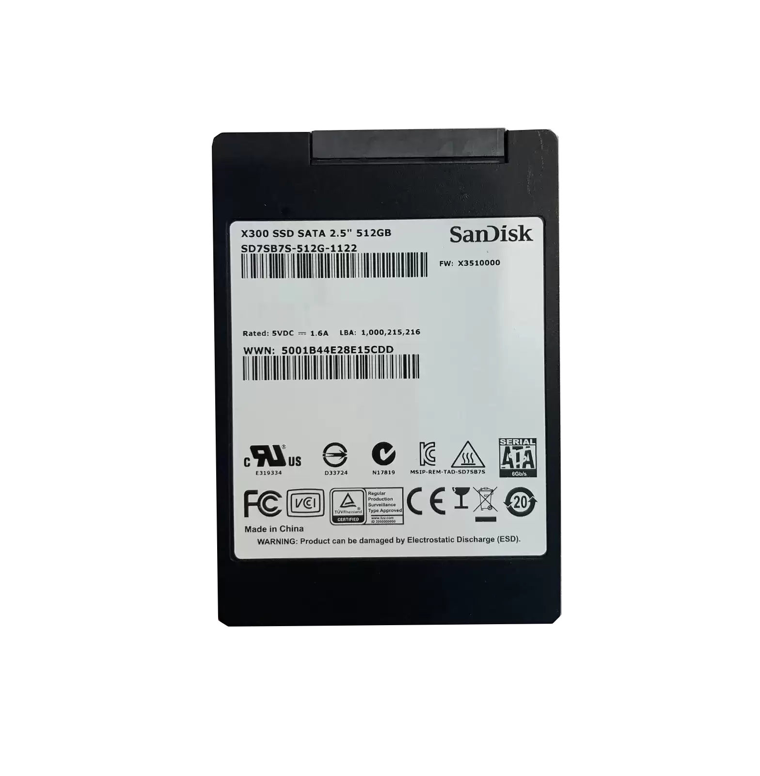 Sandisk SD7SB7S-512G-1122 X300 512GB SATA 6Gb/s 2D NAND TLC 2.5-inch Solid State Drive