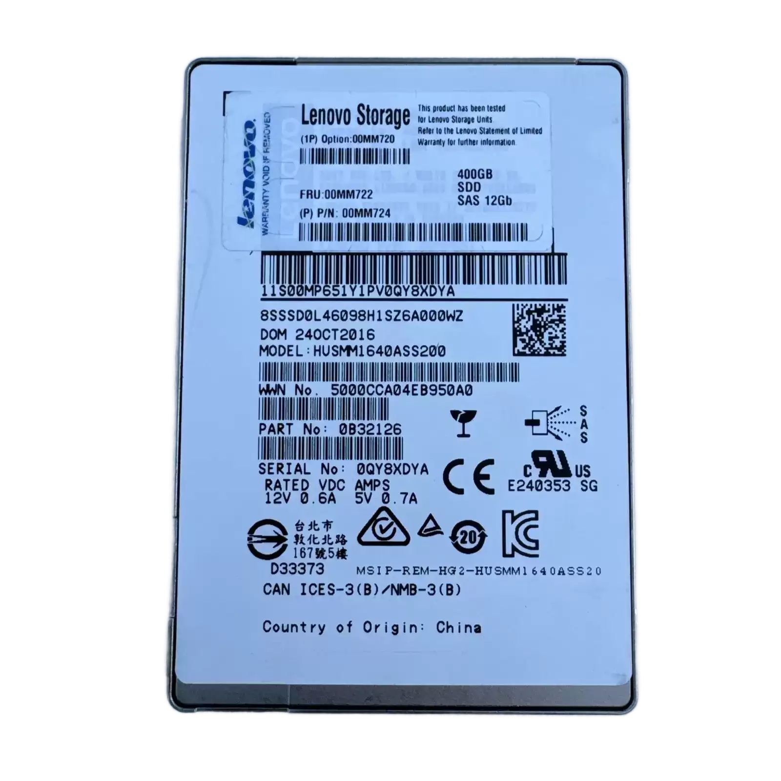 Lenovo 00MM722 400GB SAS 12Gb/s Hot Swap 2.5-inch Solid State Drive
