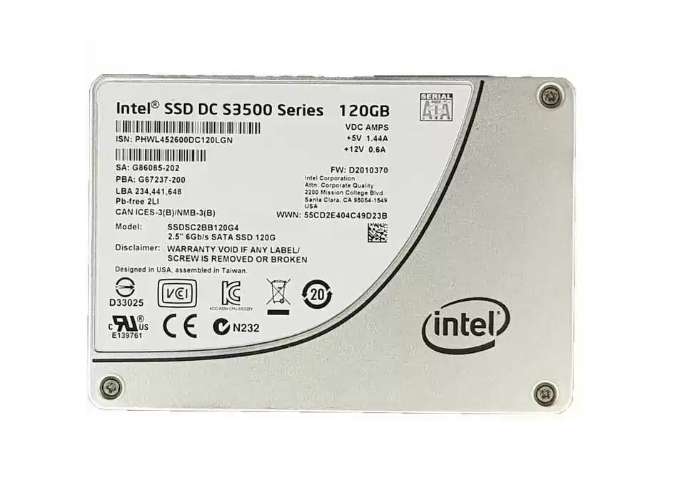 Intel SSDSC2BB120G4 SSD DC S3500 Series 120GB SATA 6Gb/s Value Endurance MLC AES-256 PLP 2.5-inch Solid State Drive