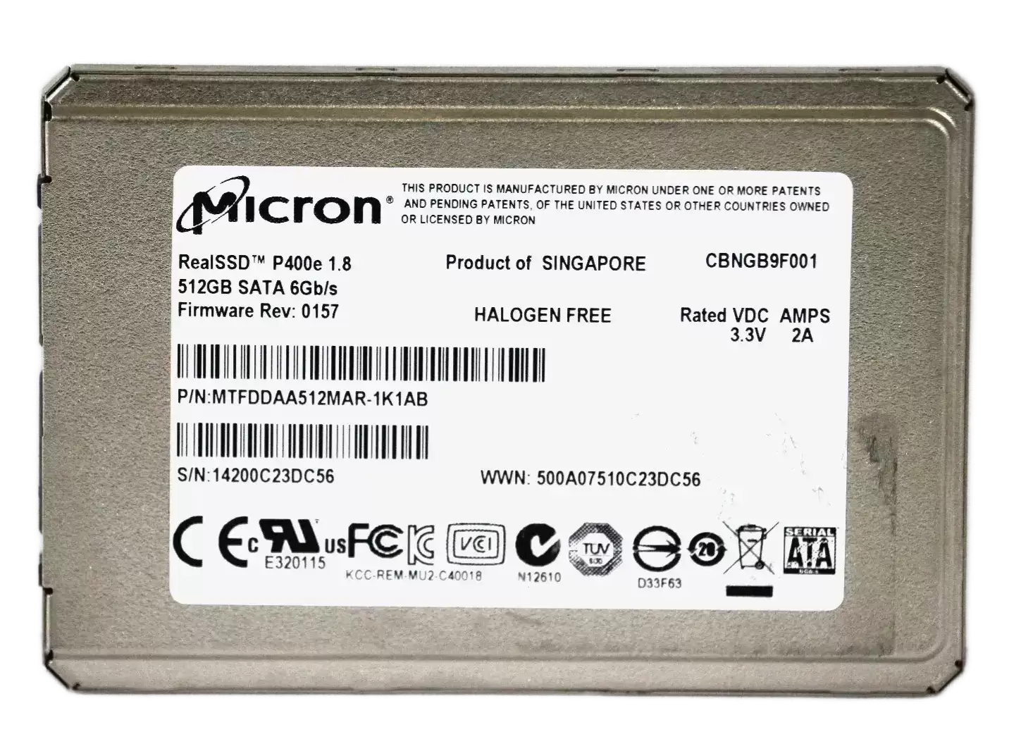 Micron MTFDDAA512MAR RealSSD P400e 512GB SATA 6Gb/s MLC 1.8-inch Solid State Drive