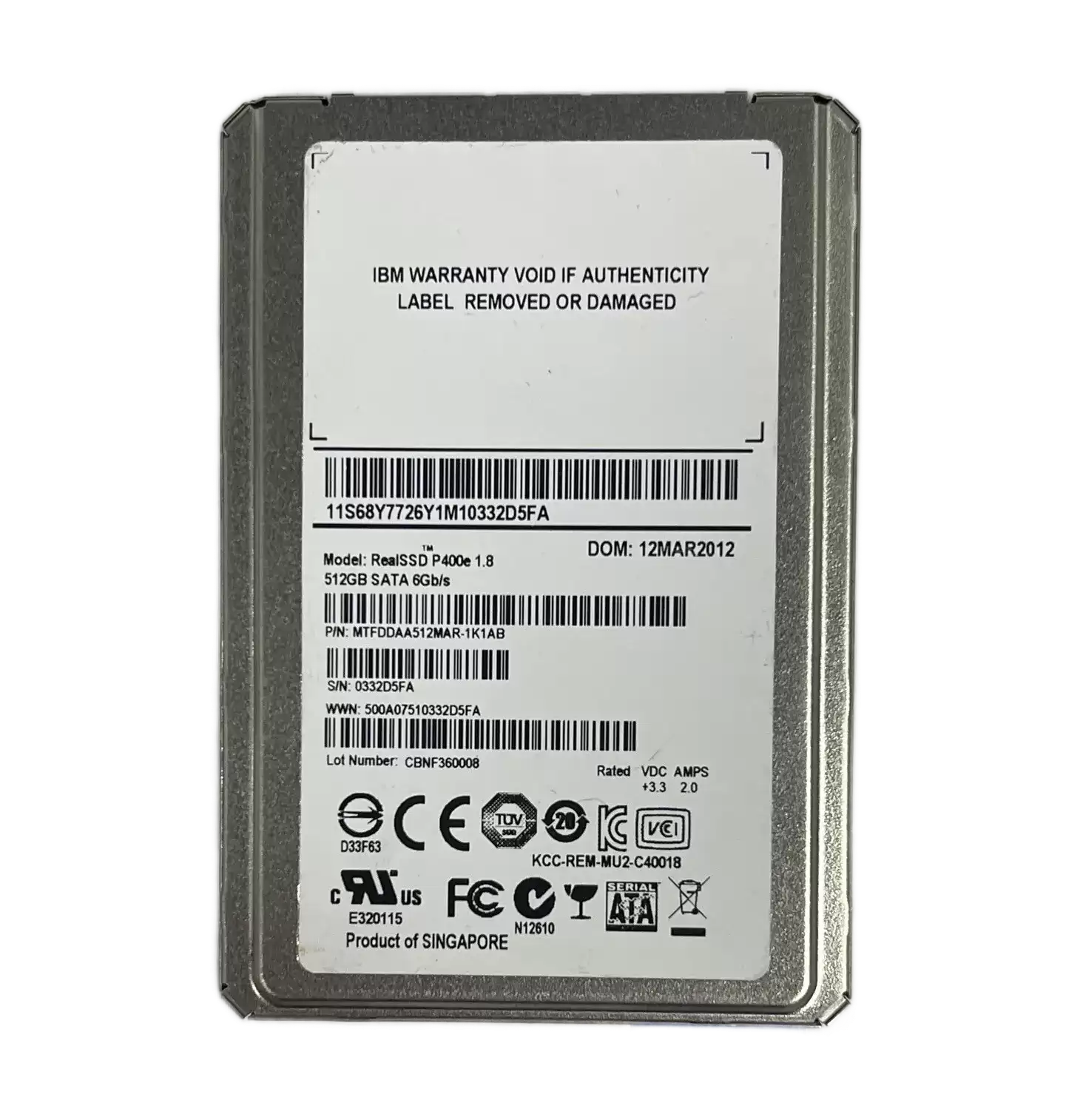 IBM 68Y7726 512GB SATA 6Gb/s MLC 1.8-inch Solid State Drive
