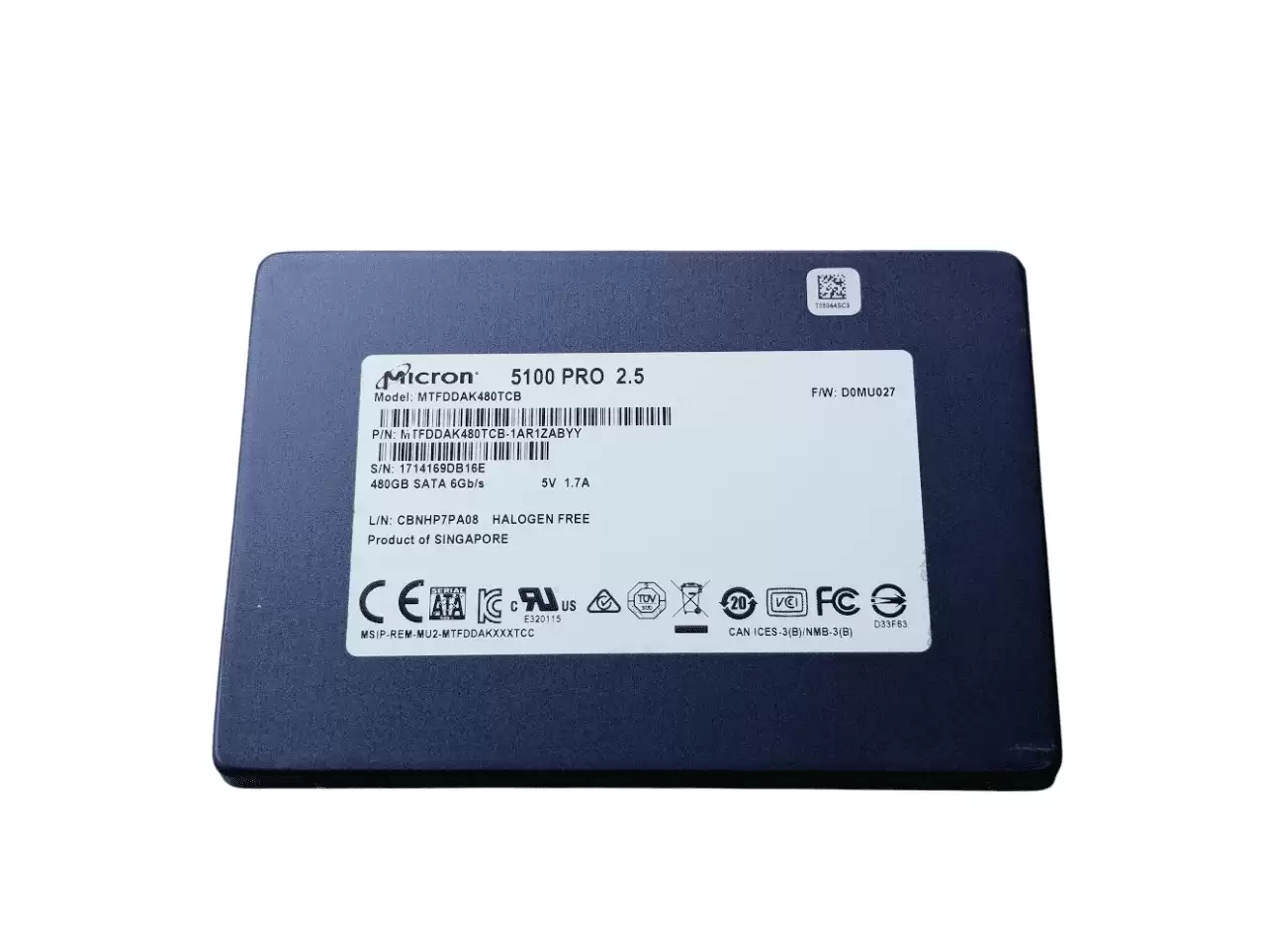Micron MTFDDAK480TCB 5100 Pro 480GB SATA 6Gb/s TLC PLP 2.5-inch Solid State Drive