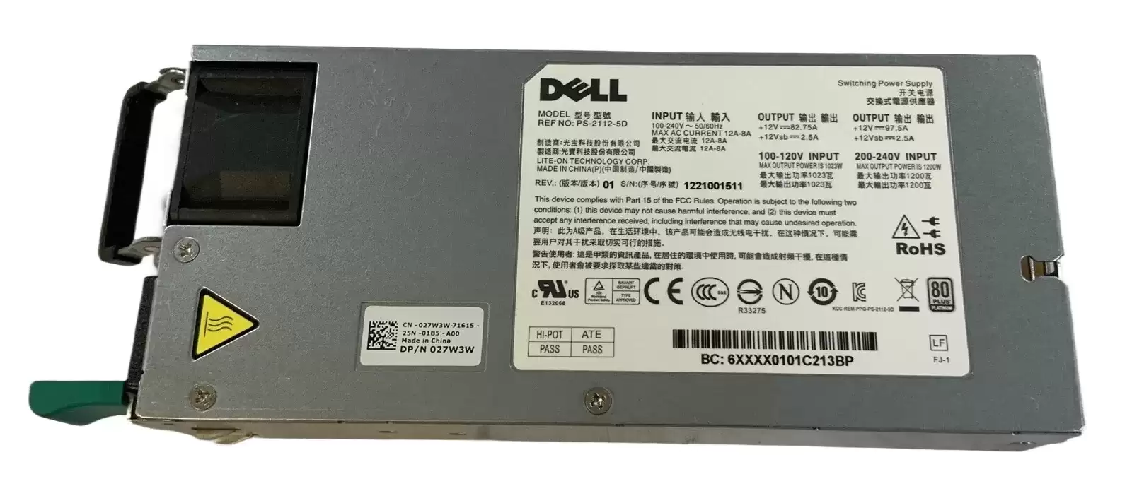 Dell 027W3W 1200-Watts 80 Plus Platinum Hot Swap Power Supply for PowerEdge C6220