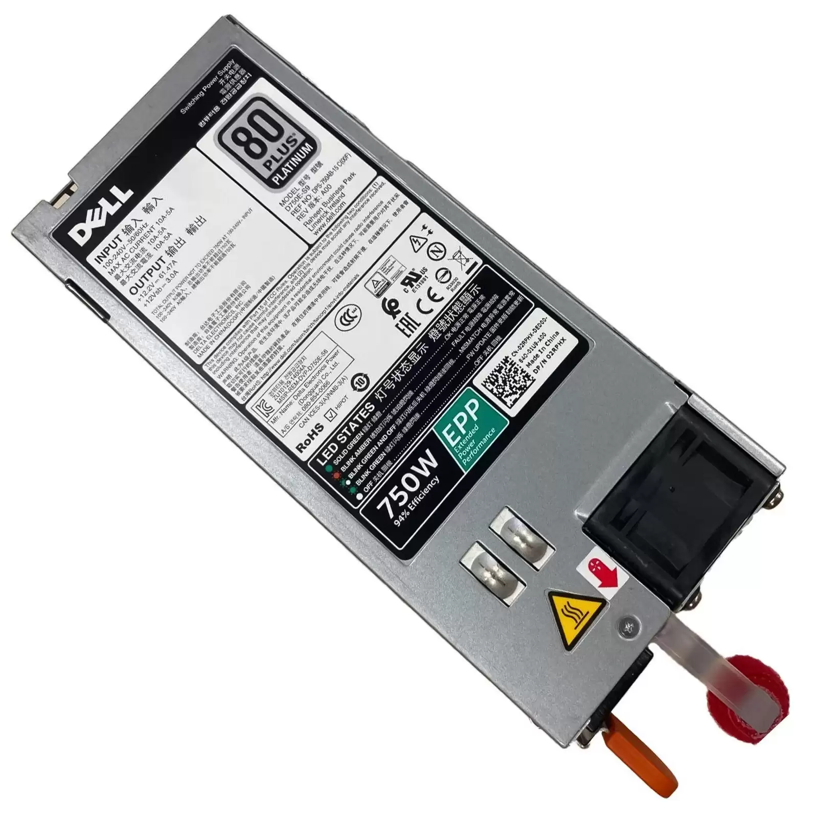 Dell 02RPHX 750-Watts 80 Plus Platinum Hot Swap Front-to-Rear AC Power Supply for PowerSwitch S5248F-ON
