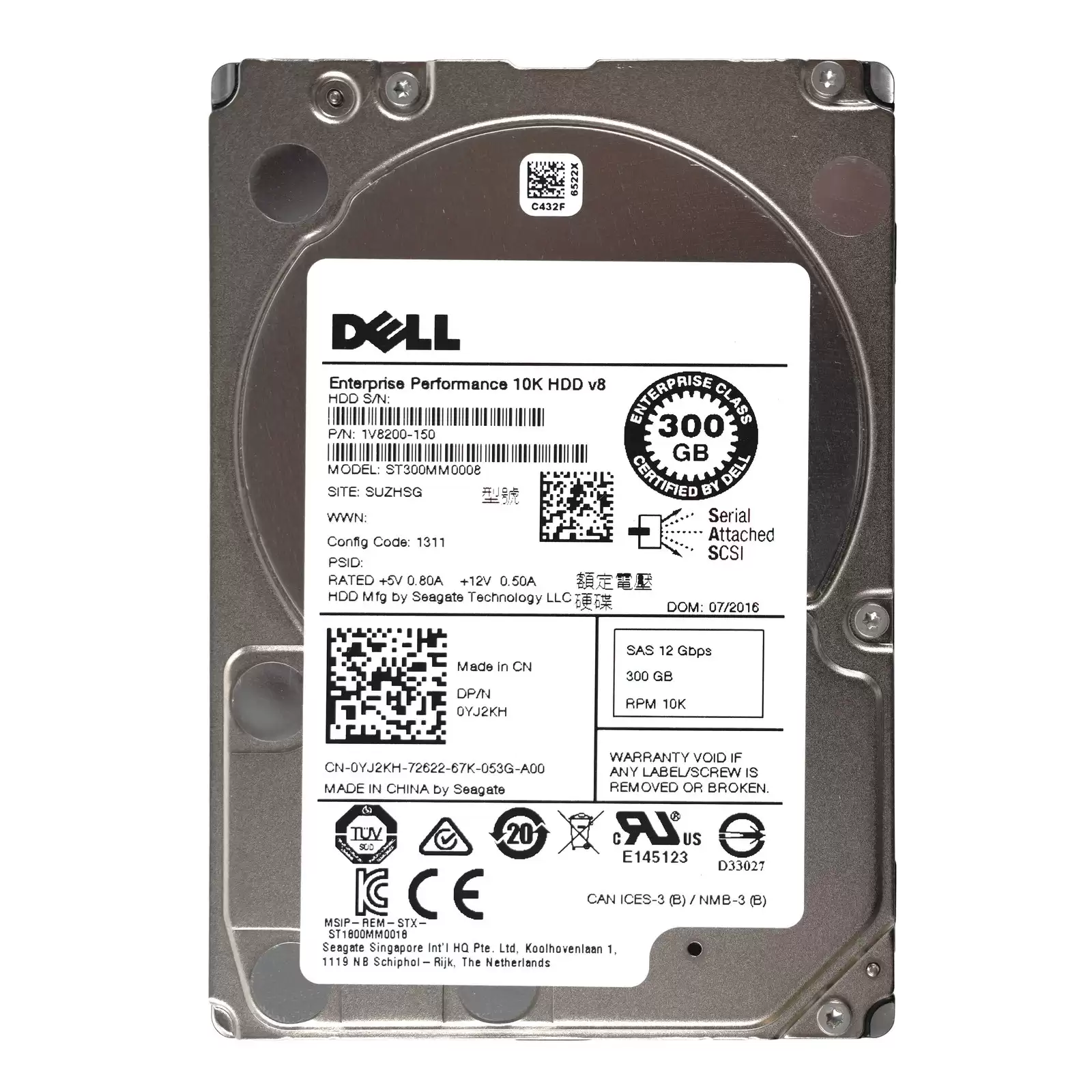 Dell YJ2KH 300GB SAS 12GB/s 10000RPM 2.5inch Internal Hard Drive with Tray