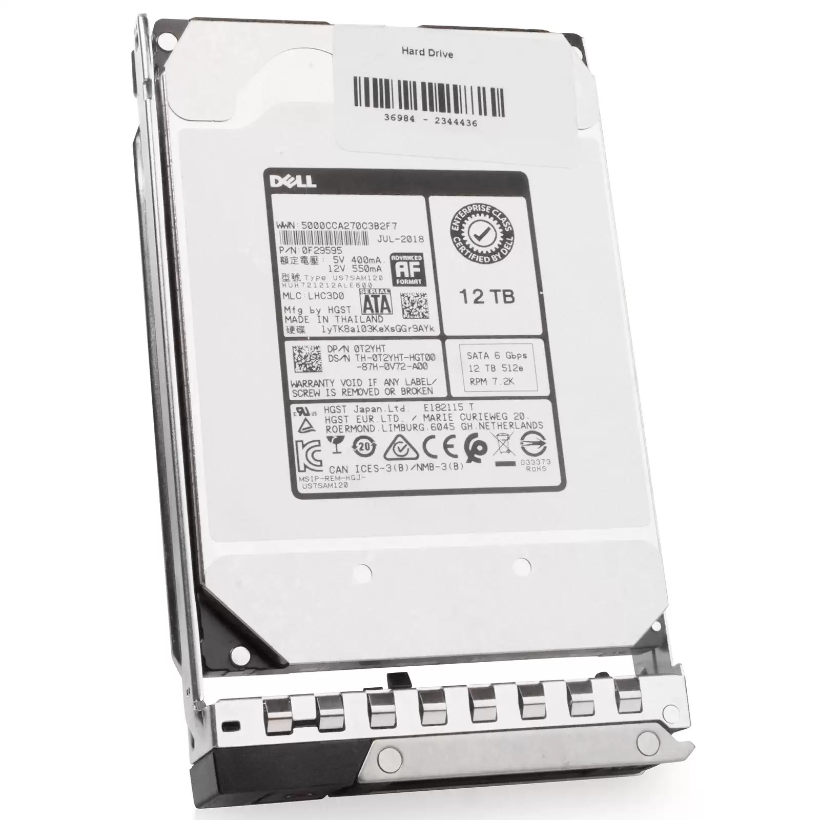 Dell Y7RKC 12TB SATA 6Gb/s Hot Swap 7200RPM 256MB Cache (512e) 3.5-inch Internal Hard Drive With Tray For PowerEdge G14 