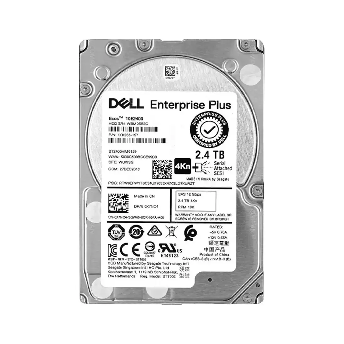 Dell X7NC4 2.4TB SAS 12Gb/s Hot Swap 10000RPM (SED / 4kn) 2.5-inch Internal Hard Drive with Tray for Compellent SCv2020
