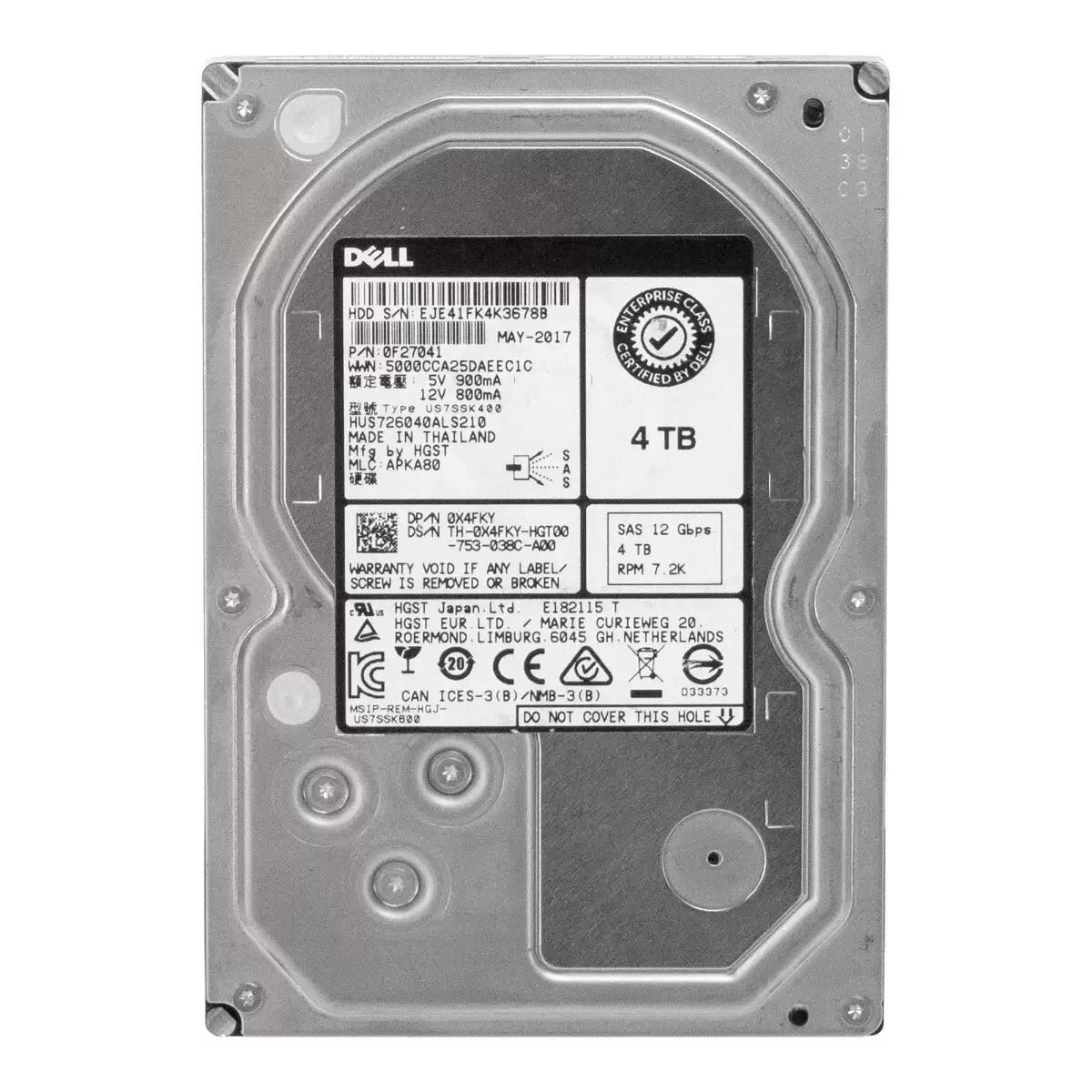 Dell X4FKY 4TB SAS 12Gb/s NearLine Hot Swap 7200RPM 128MB Cache (512n) 3.5-inch Internal Hard Drive With Tray For PowerEdge G13