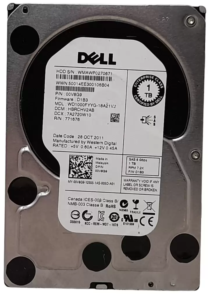 Dell WD1000FYYG-18A21V 1TB 7200RPM SAS 3.5inch Internal Hard Drive with Tray