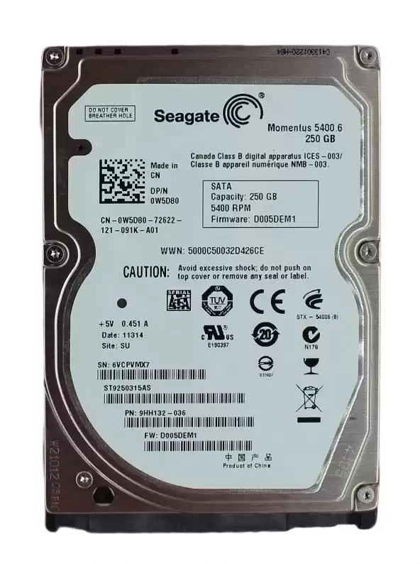 Dell W5D80 250GB SATA 3Gb/s 5400RPM 8MB Cache 2.5-inch Internal Hard Drive
