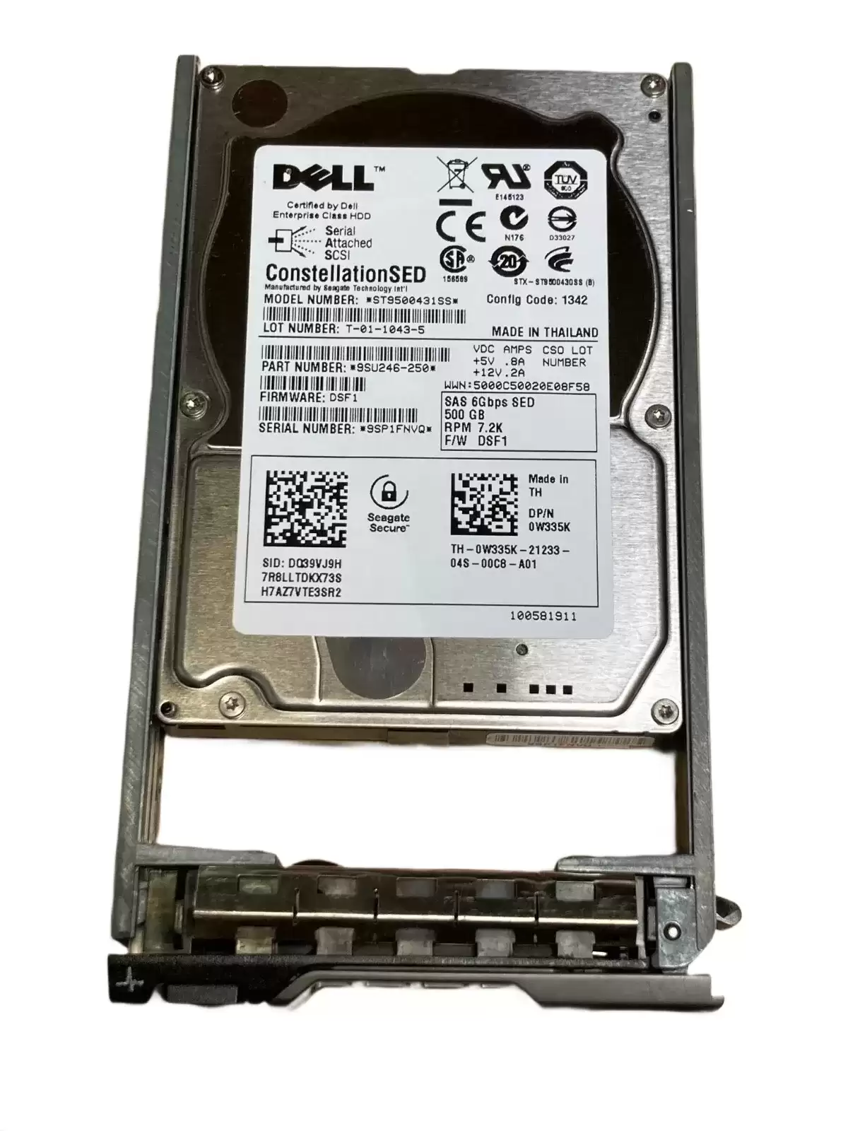 Dell W335K 500GB SAS 6Gb/s 7200RPM 16MB Cache 2.5inch Internal Hard Drive with Tray